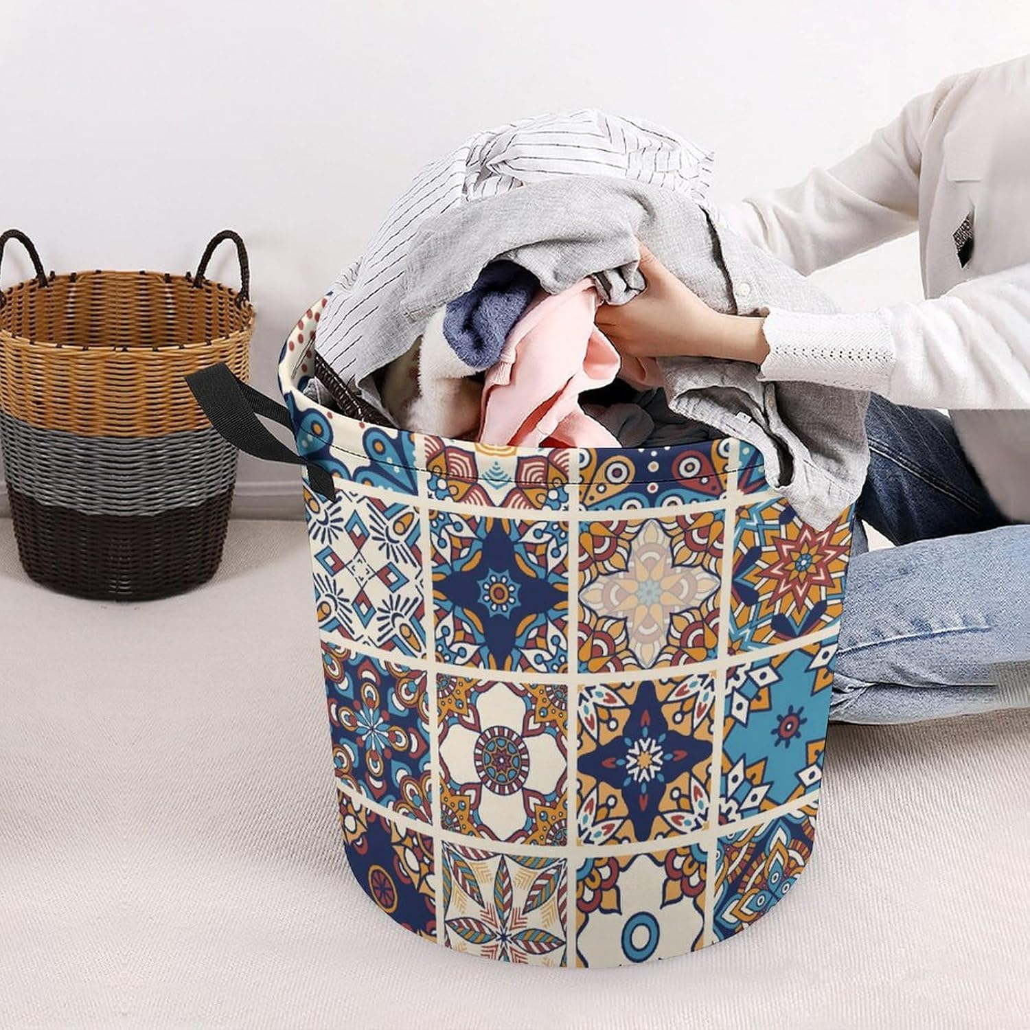 Tile Mandalas UniqueAbstract Collapsible Retro Laundry Basket
