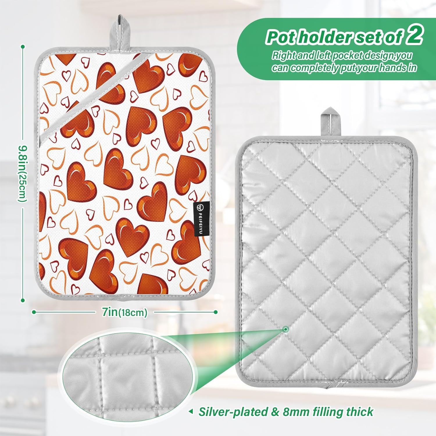 Red Hearts 2-Piece Set Thick and Durable Pot Holder Set