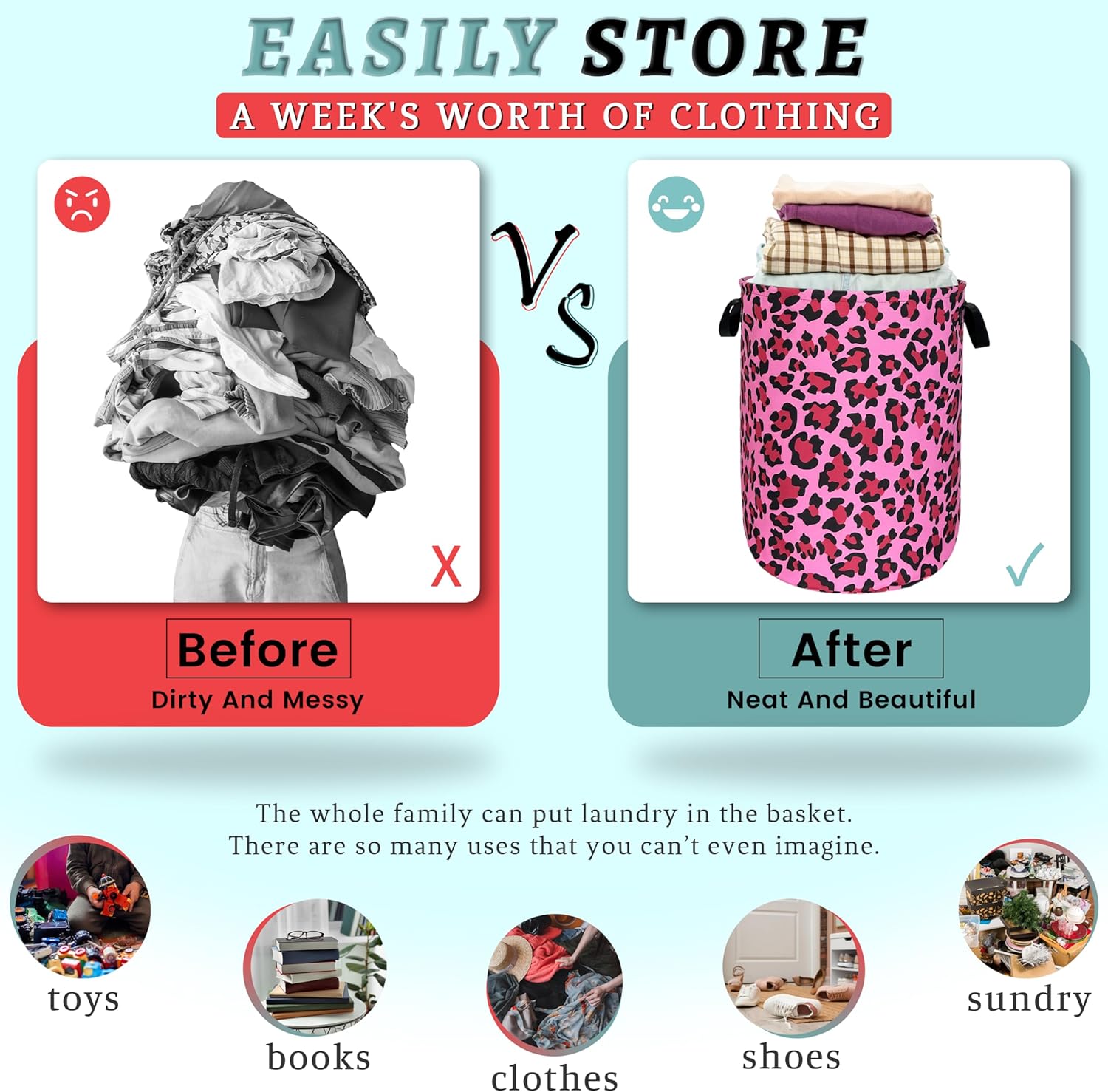 SELYION Versatile Stylish Leopard Print Laundry Hamper for Folding Storage