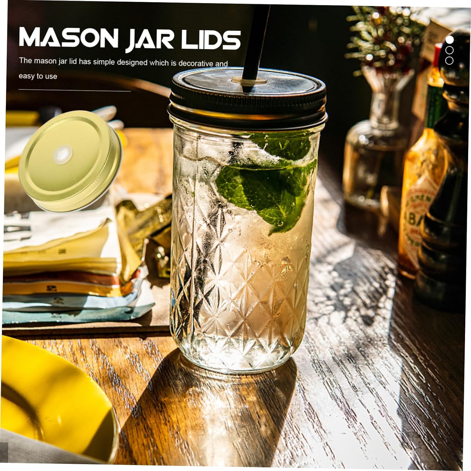 OKUMEYR 48 Pcs Reusable Mason Jar Lids with Straw Hole