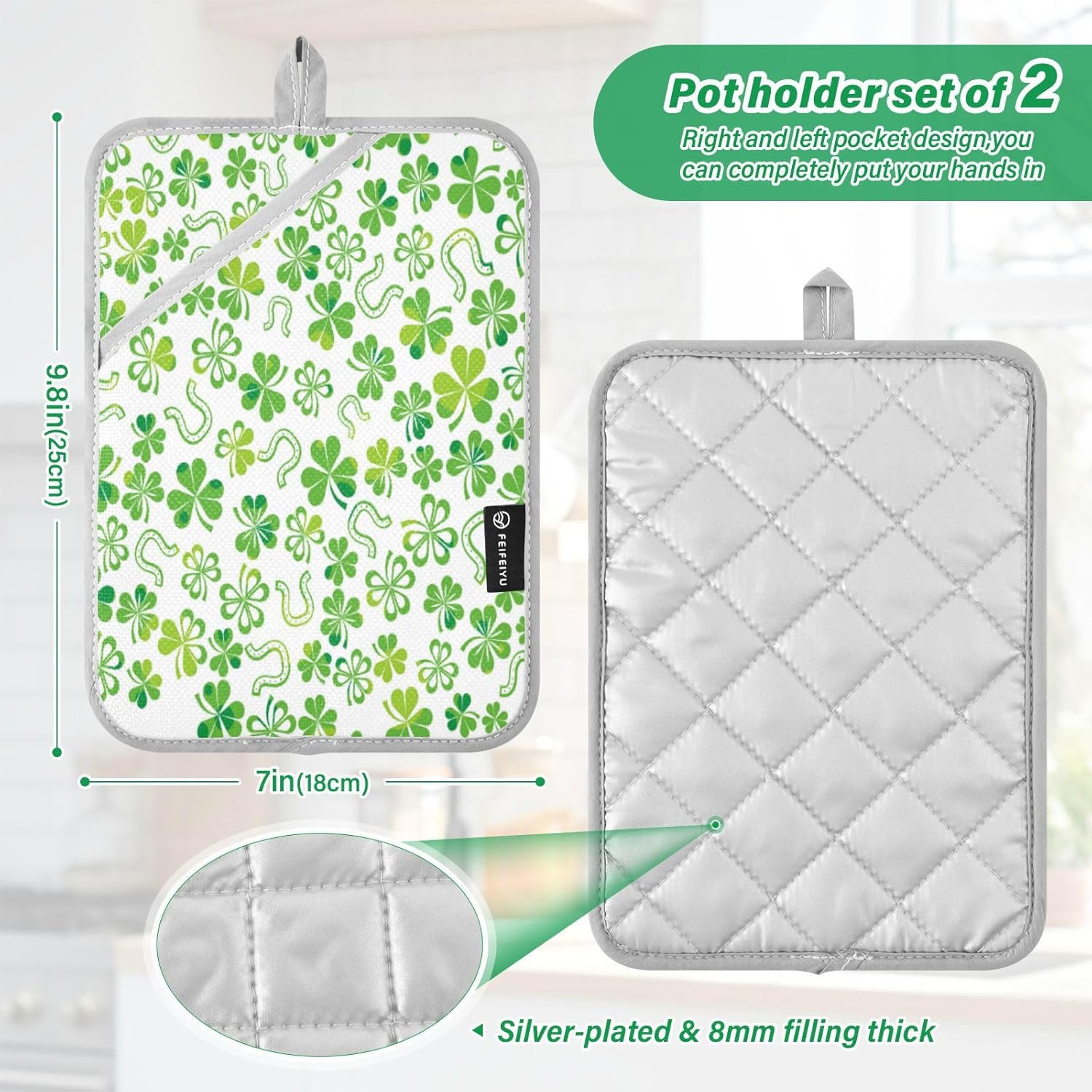 Kcldeci Green Shamrock Potholders 2-Pack