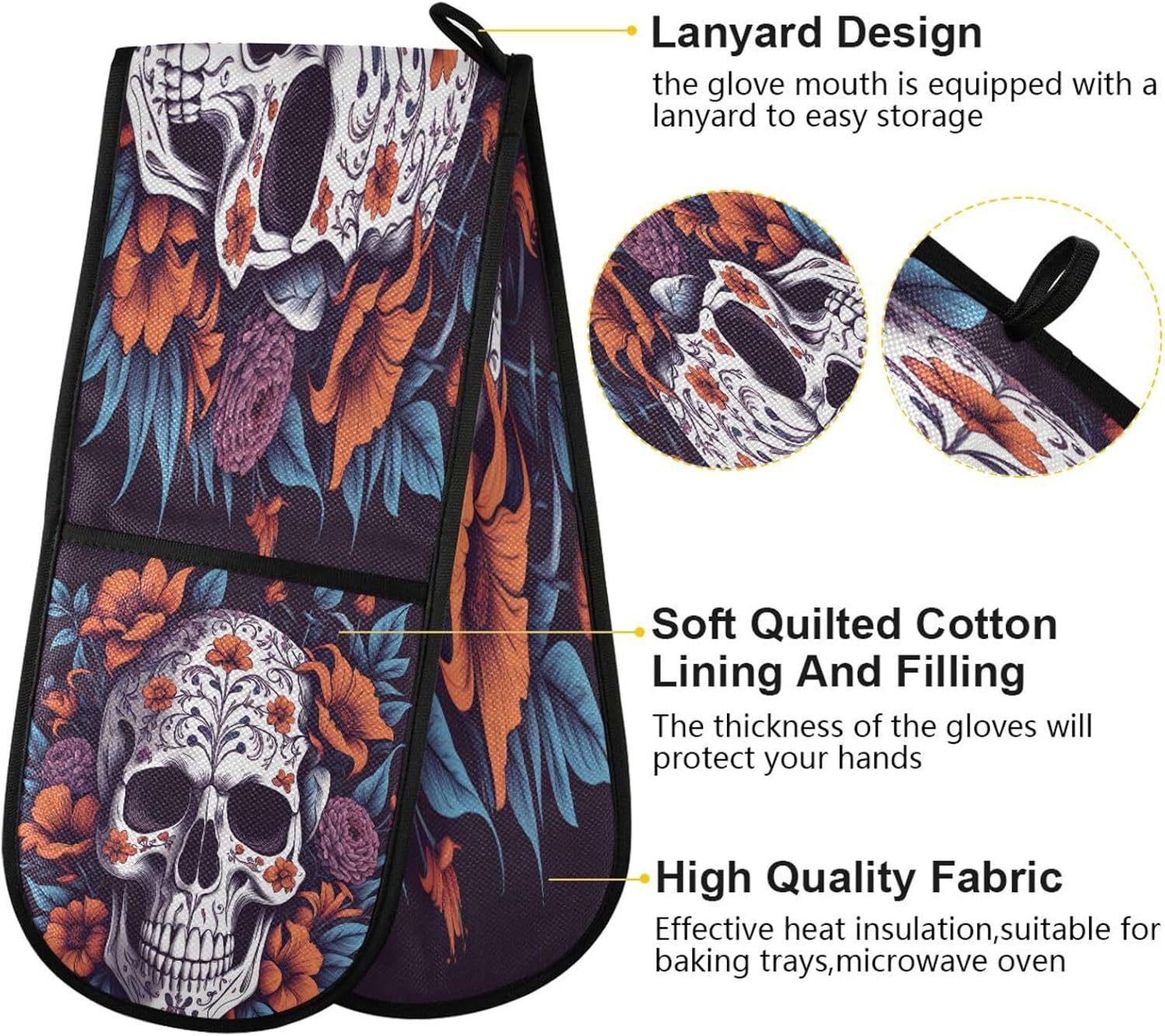 Quteprint Halloween Floral Skull Skeleton Oven Mitts