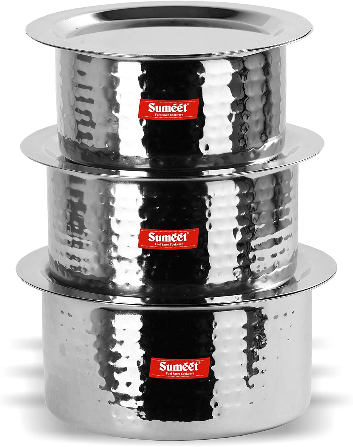 Sumeet Stainless Steel Hammered Texture 3-Piece Cookware Set
