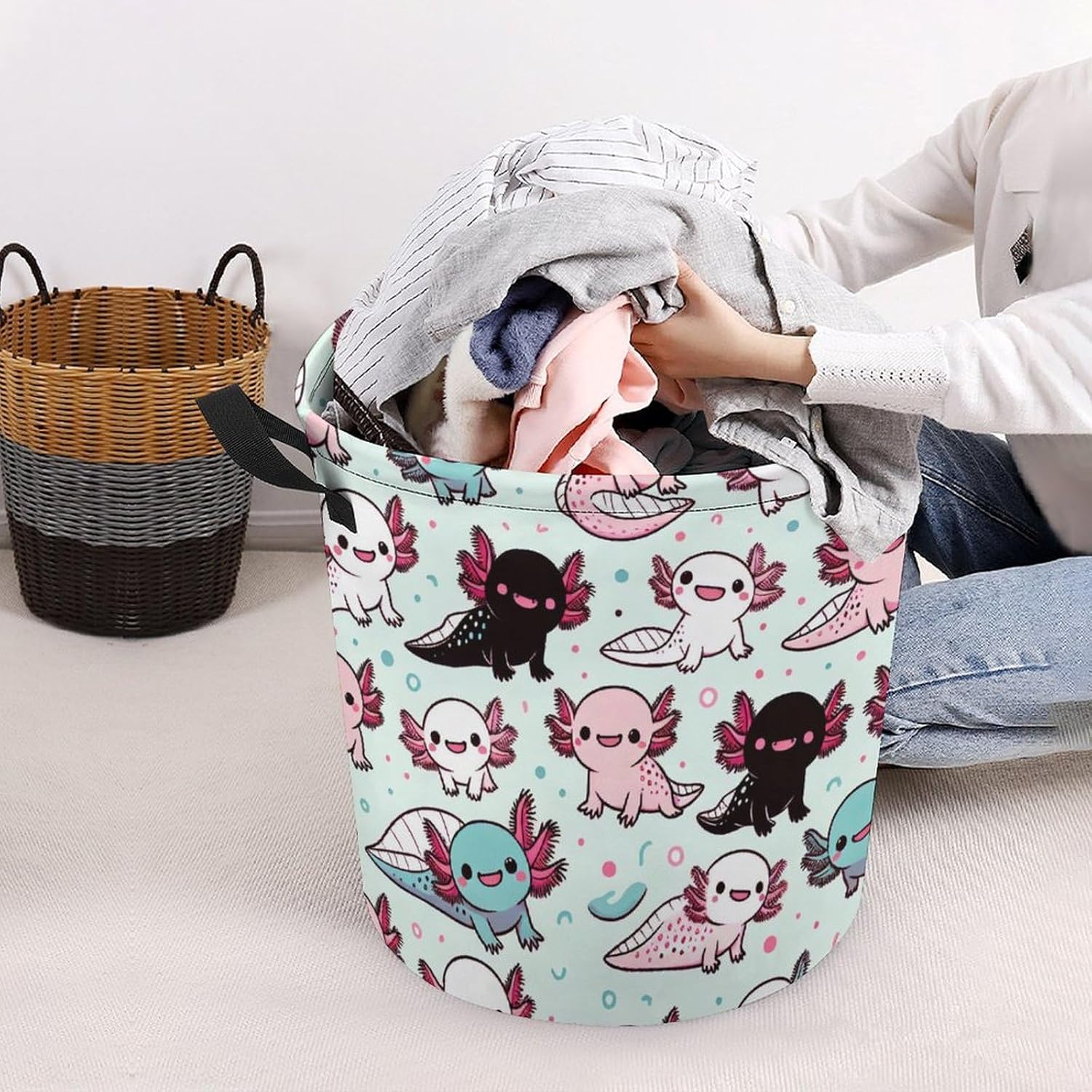 Cartoon Axolotl Laundry Hamper Waterproof Fun