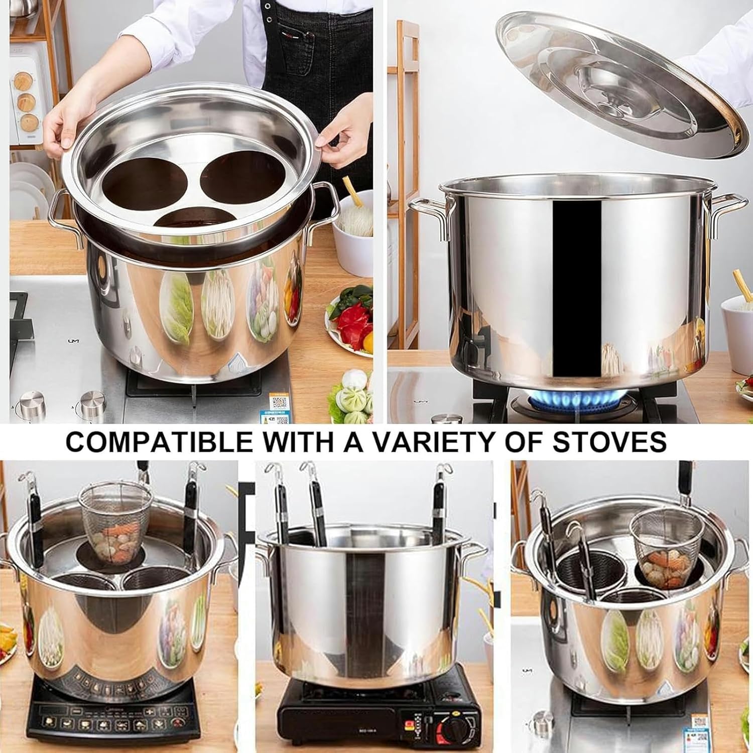Bingwang 5 Hole Pasta Cooker Set with Strainer Basket
