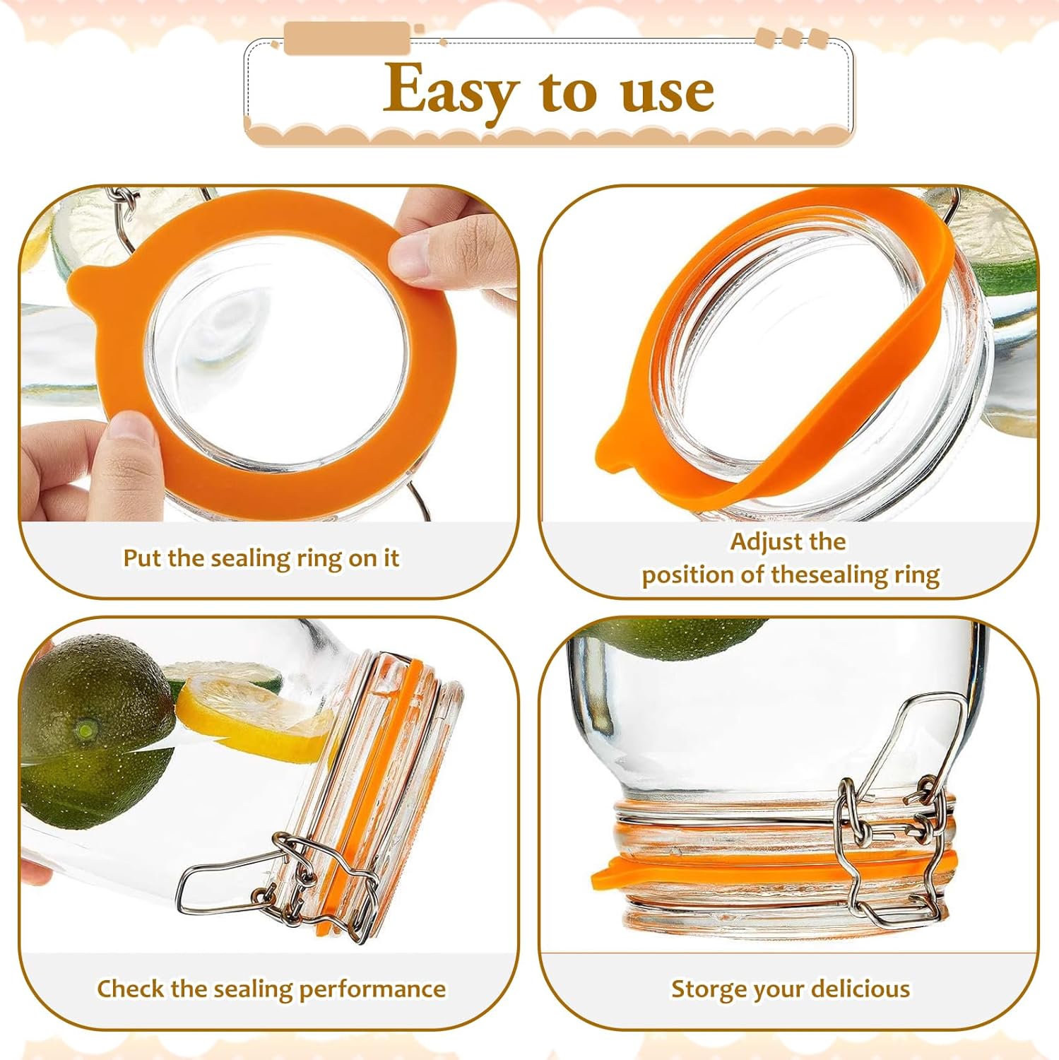 8-Piece Silicone Gasket Canning Rings Replacement Glass Jar Lids