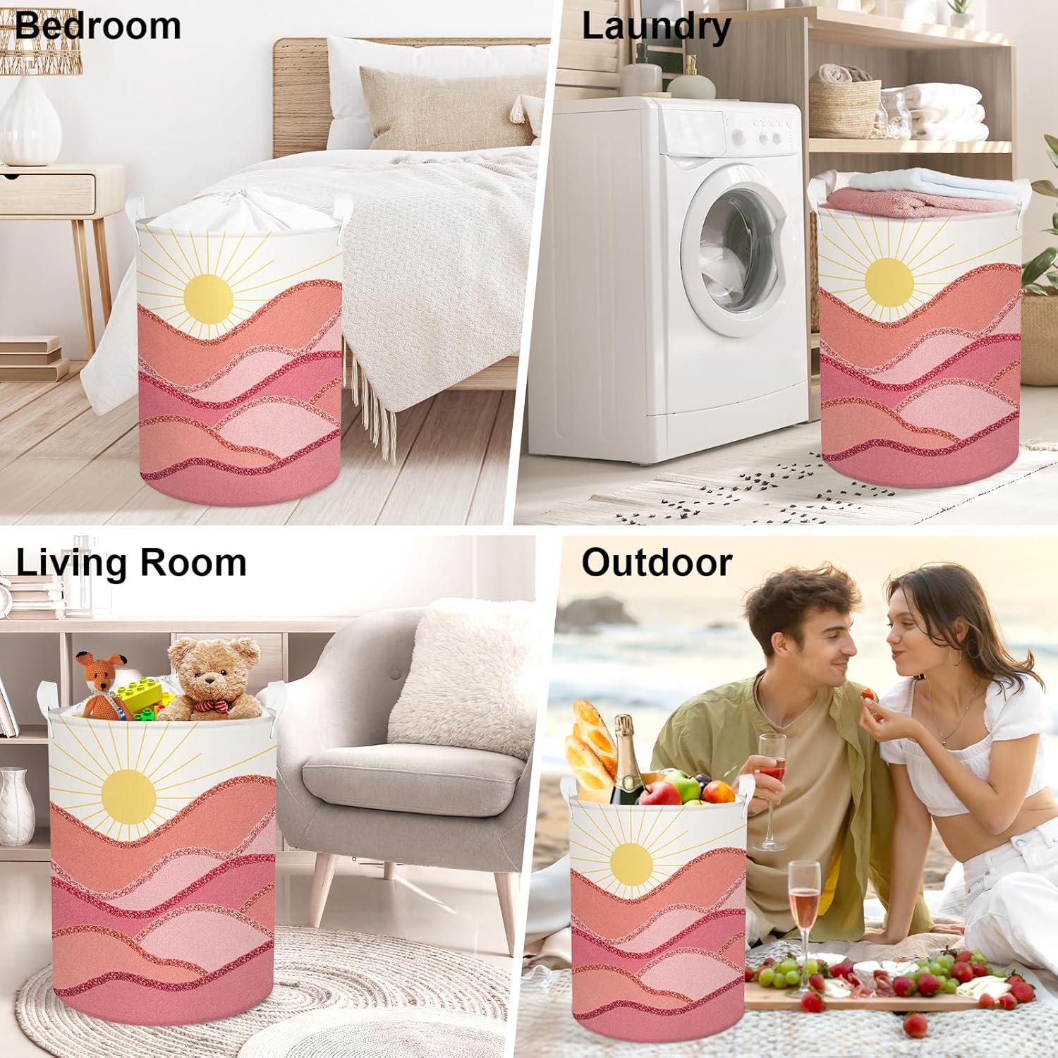 Clastyle 63L Pink Boho Laundry Basket with Lid