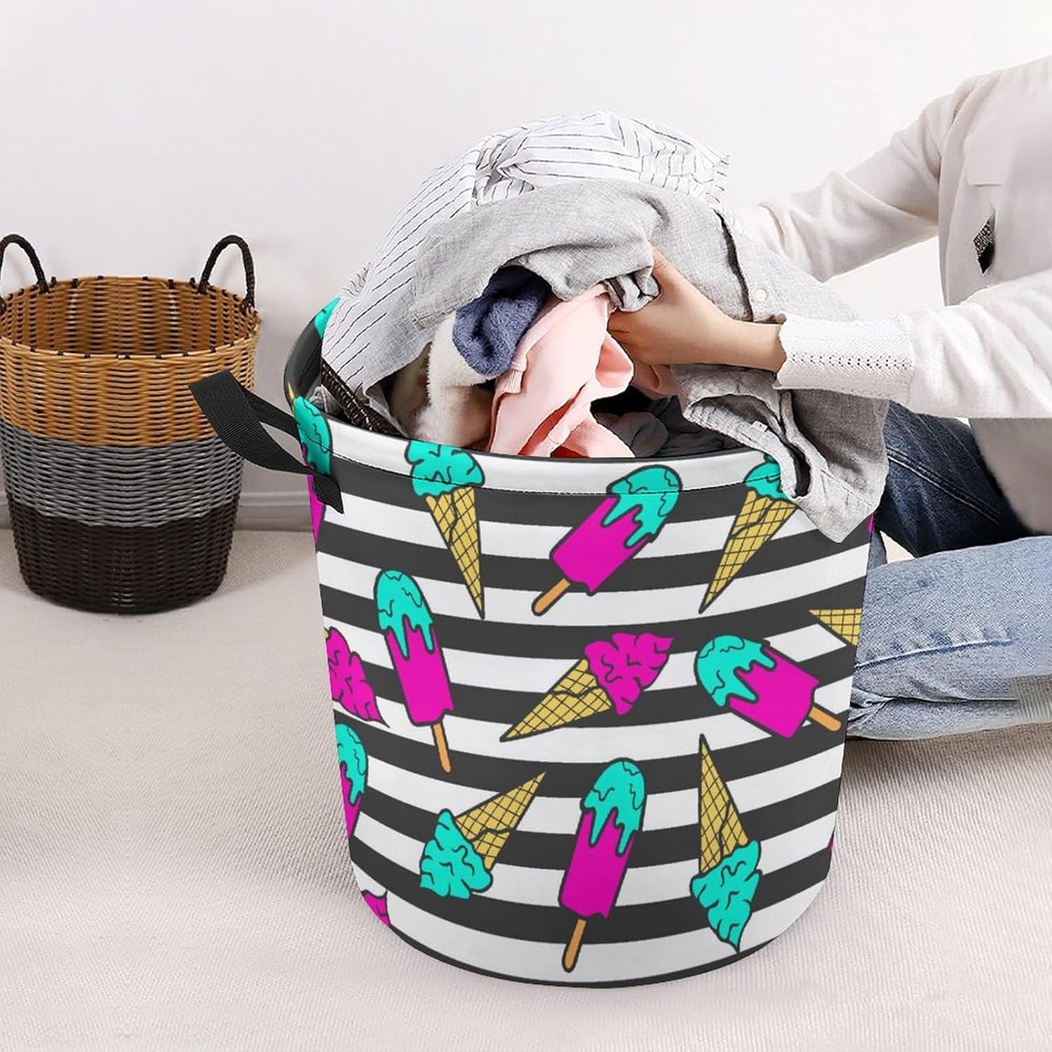 MEIKKO Colorful Ice Cream Summer Laundry Hamper