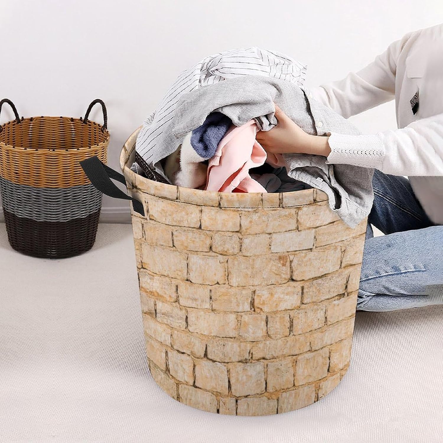 Old Stone Wall Blocks Storage Basket