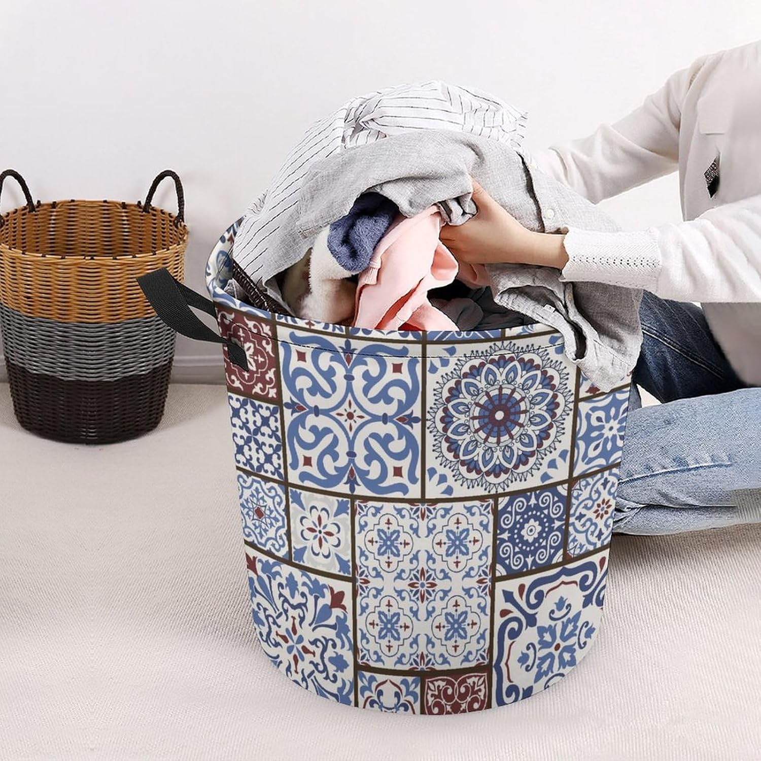 MEIKKO Tile Talavera Style Laundry Hamper