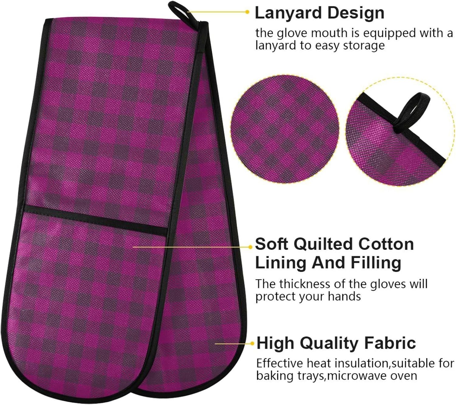 KLL Halloween Violet Buffalo Plaid Double Oven Mitts 35 x 7 Heat-Resistant