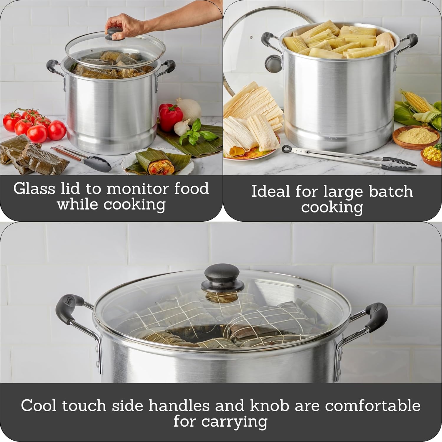 16-Quart Aluminum Steamer with Glass Lid Perfect for Food Preparation