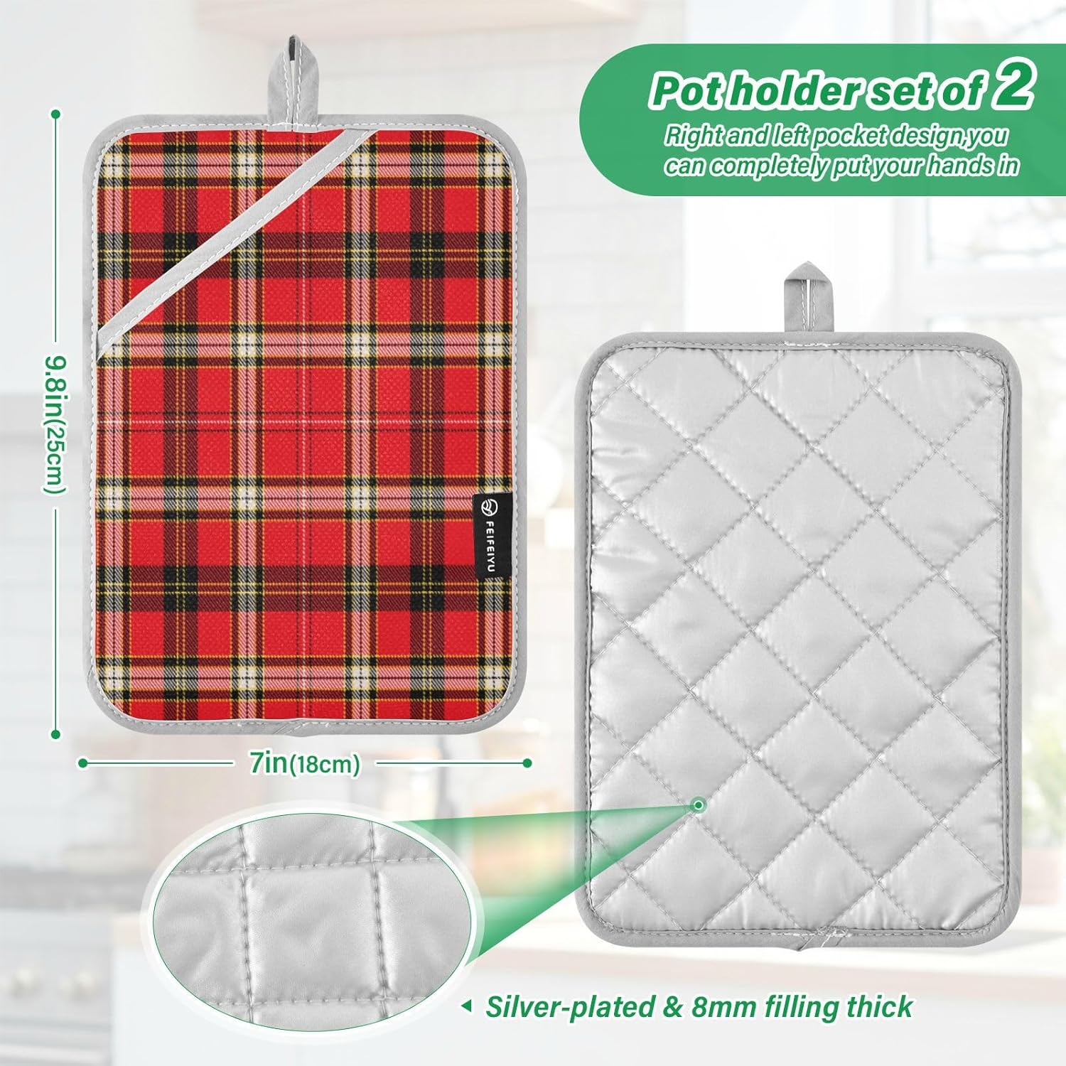 Kcldeci Textured Tartan Plaid 2Pack Pot Holders Heat Resistant Oven Mitts