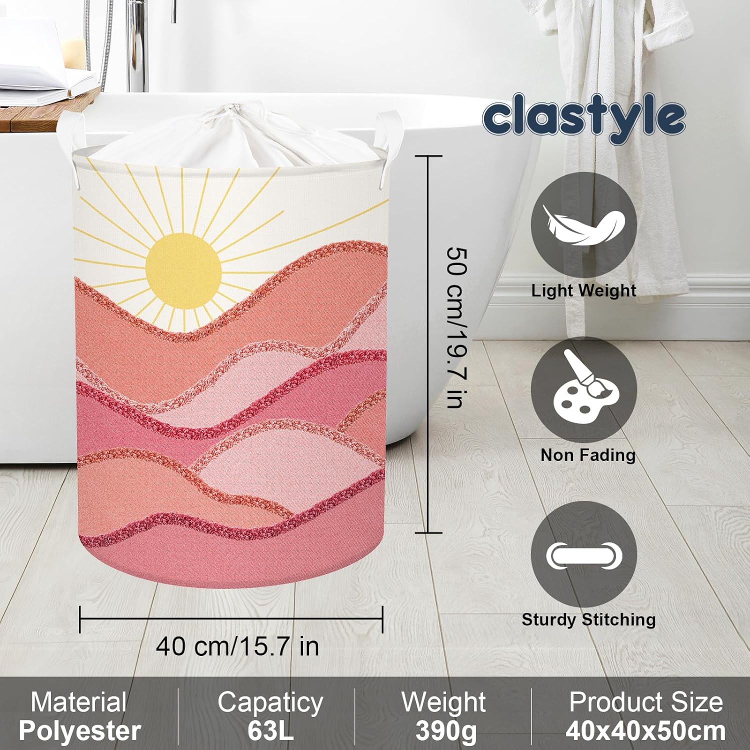 Clastyle 63L Pink Boho Laundry Basket with Lid