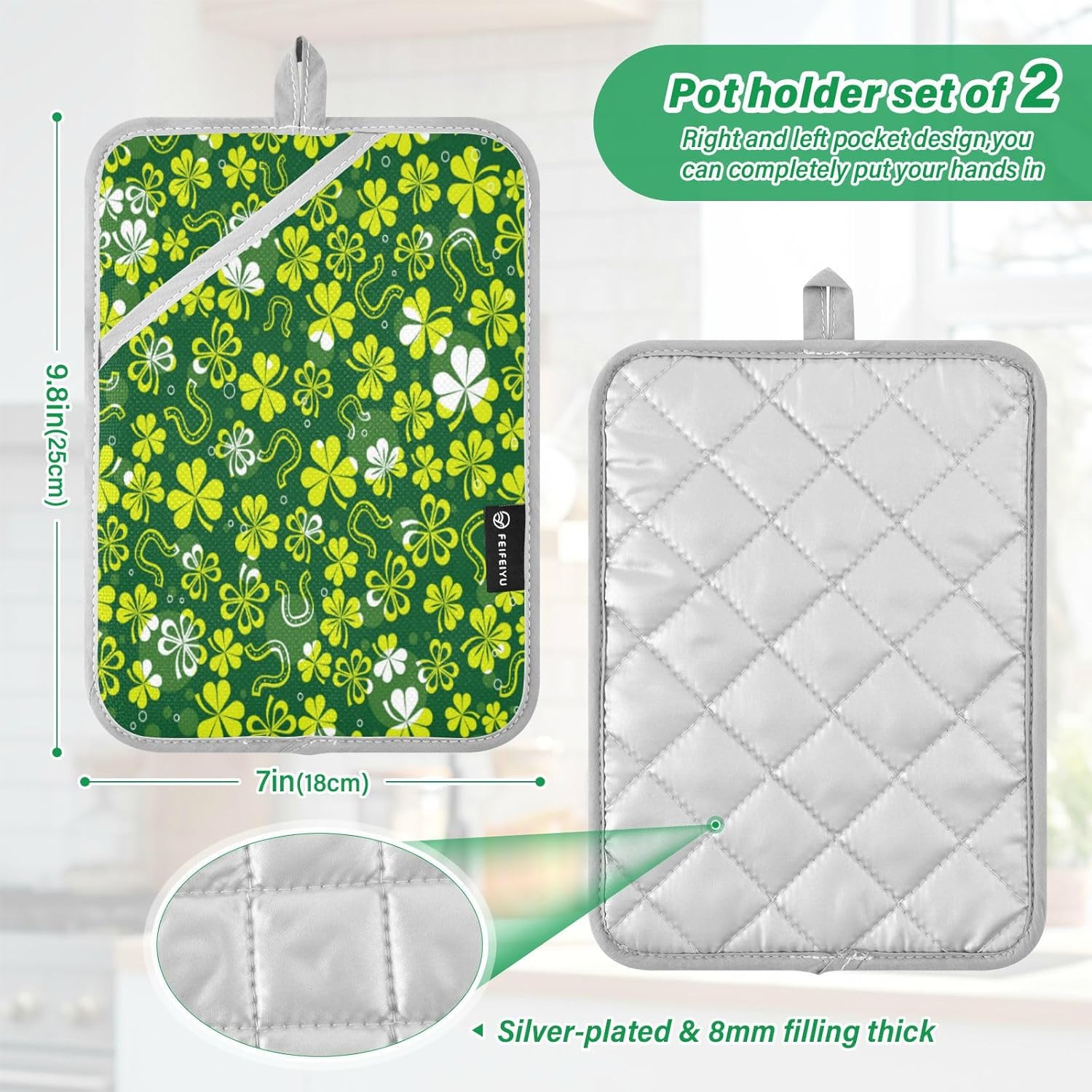 Kcldeci Green White Shamrock 2-Piece Pot Holder Set Heat Resistant
