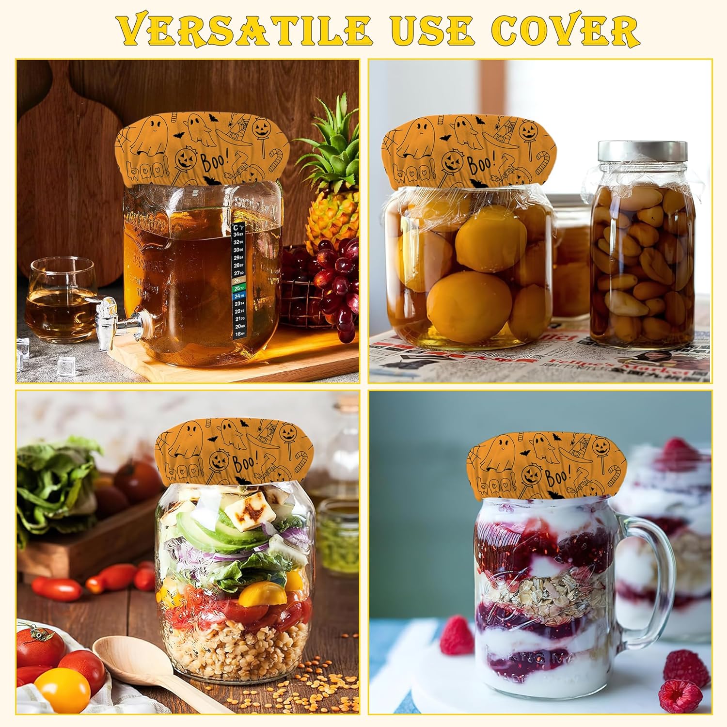 IGPPDO Halloween Pumpkin Cloth Lid Covers for Sourdough Starter Jar 5-Pack
