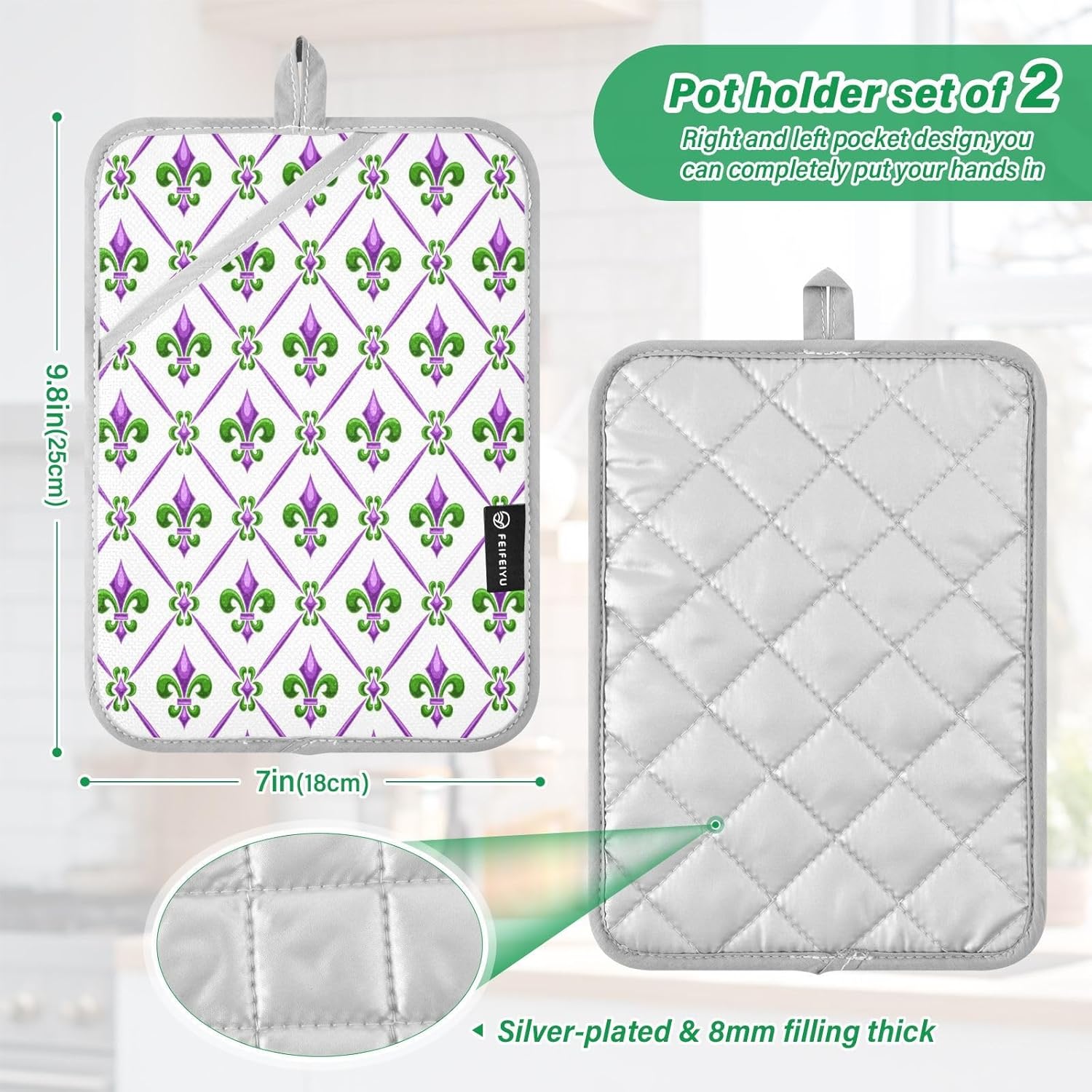 Kcldeci Fleur De Lis Square 2-Pack Potholders Heat-Resistant Kitchen Essential