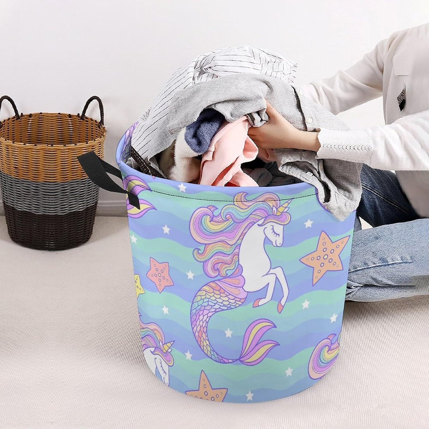 Stylish Portatile Waterproof Collapsible Laundry Hamper for Families College Students