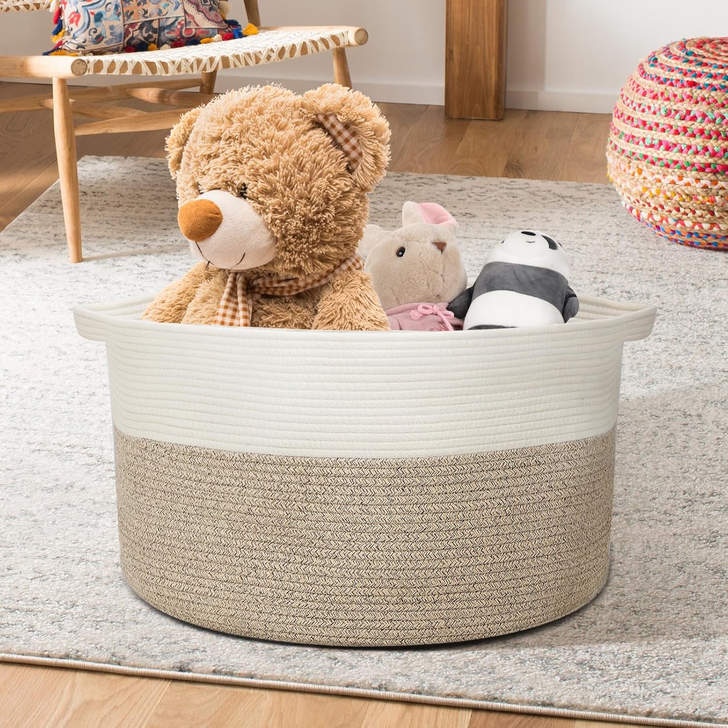 Elegant Large Cotton Rope Basket for Storage Brown