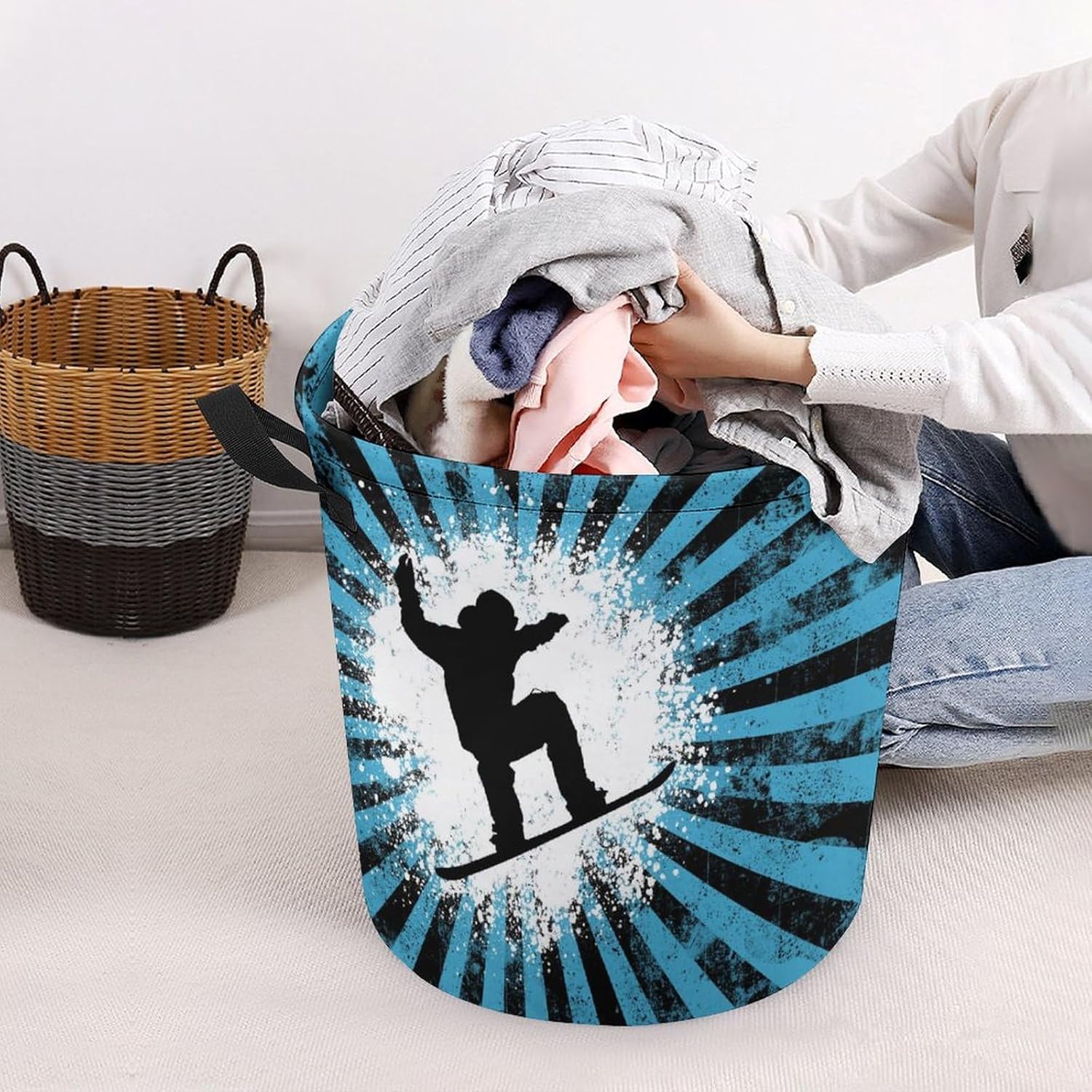 Meikko - Snowboarder Background Laundry Hamper