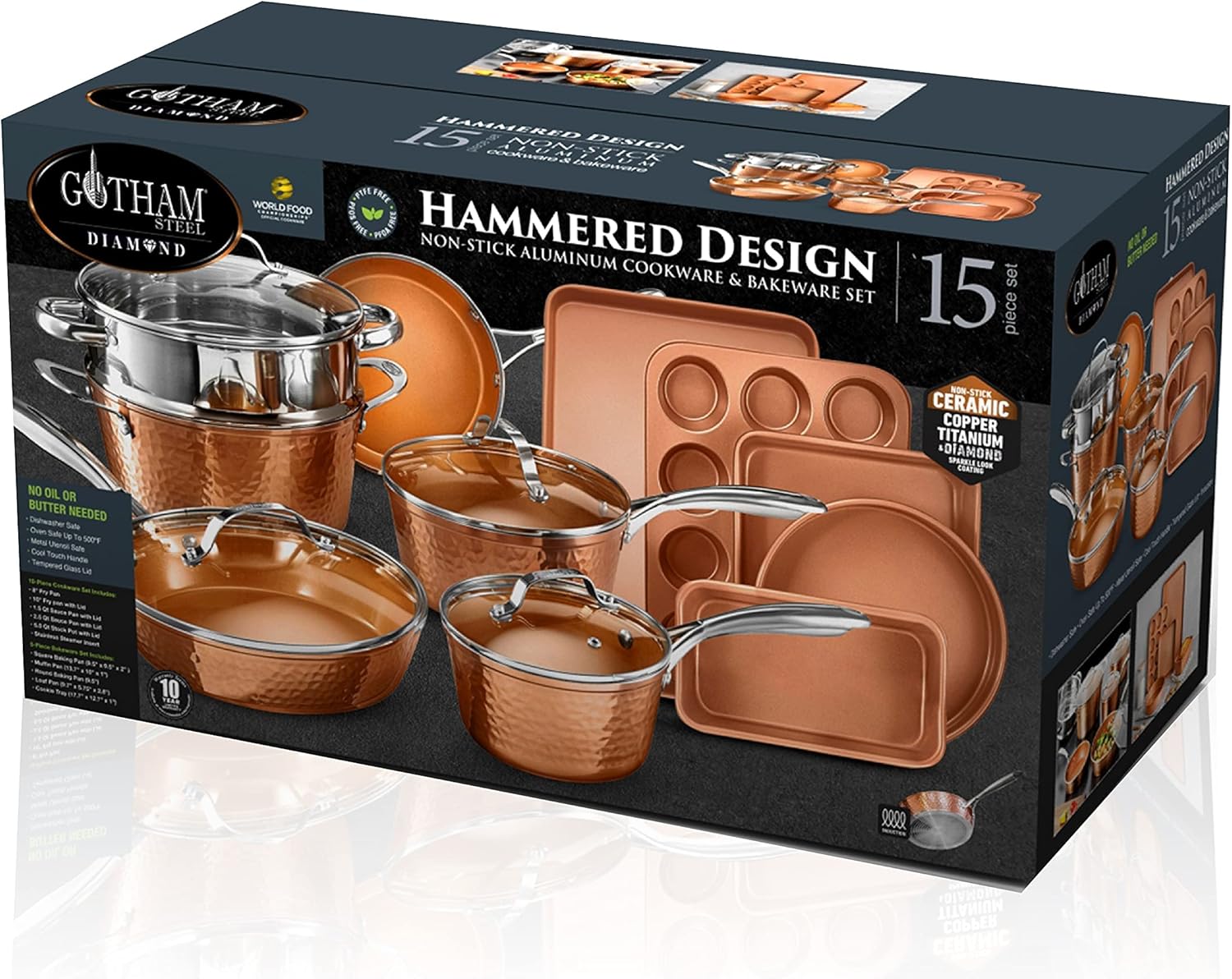 GOTHAM STEELHammered 15-Pc Ceramic Pot and Pan Set