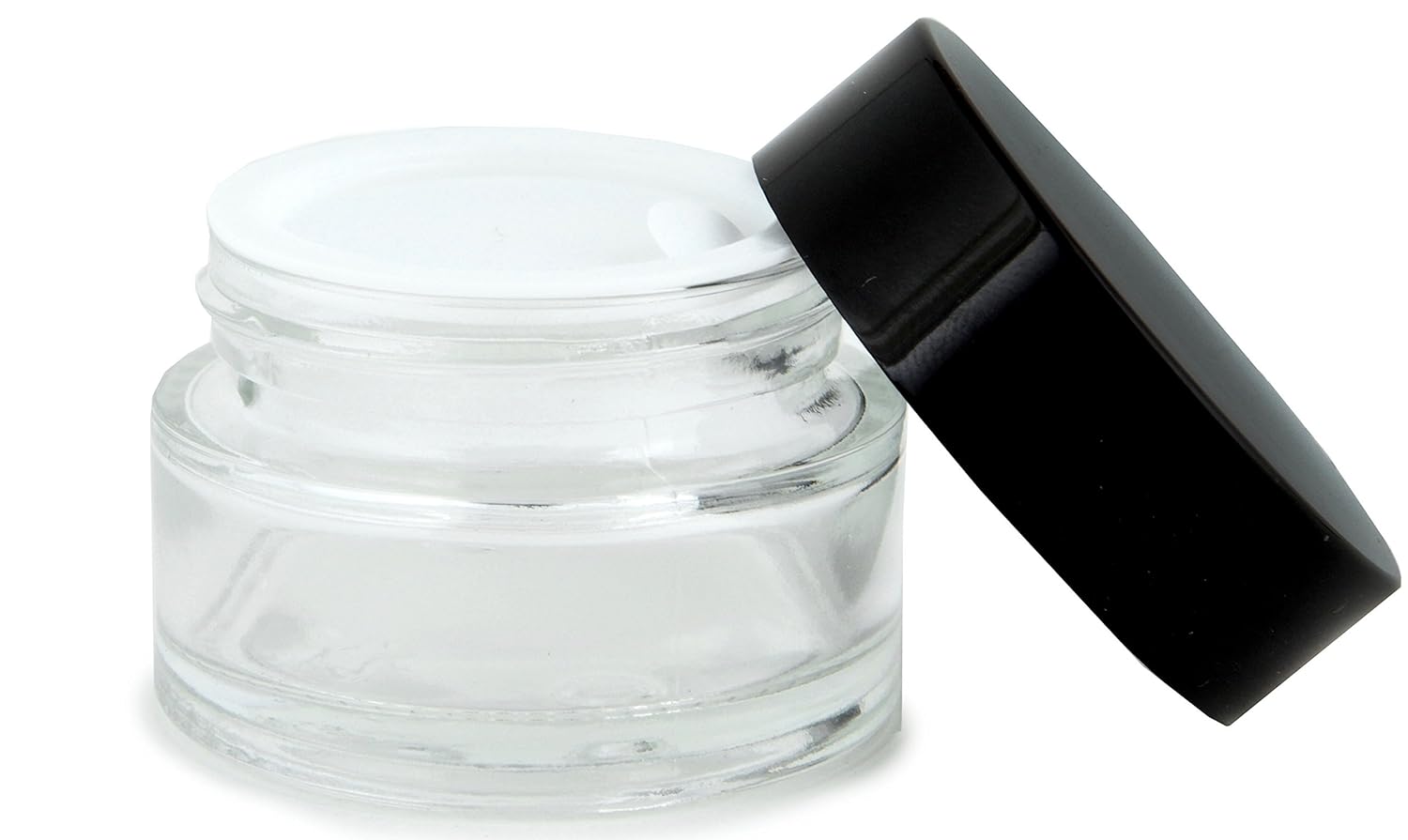 Vivaplex 12 Clear 15 ml Glass Jars with Inner Liners and Black Lids