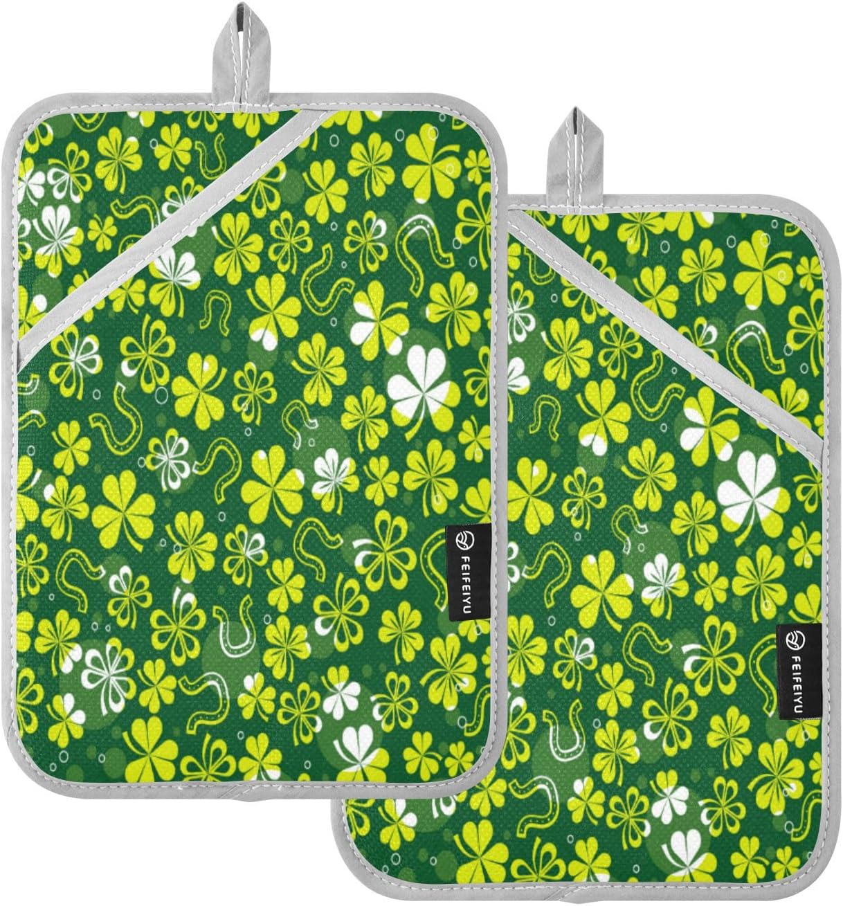 Kcldeci Green White Shamrock 2-Piece Pot Holder Set Heat Resistant