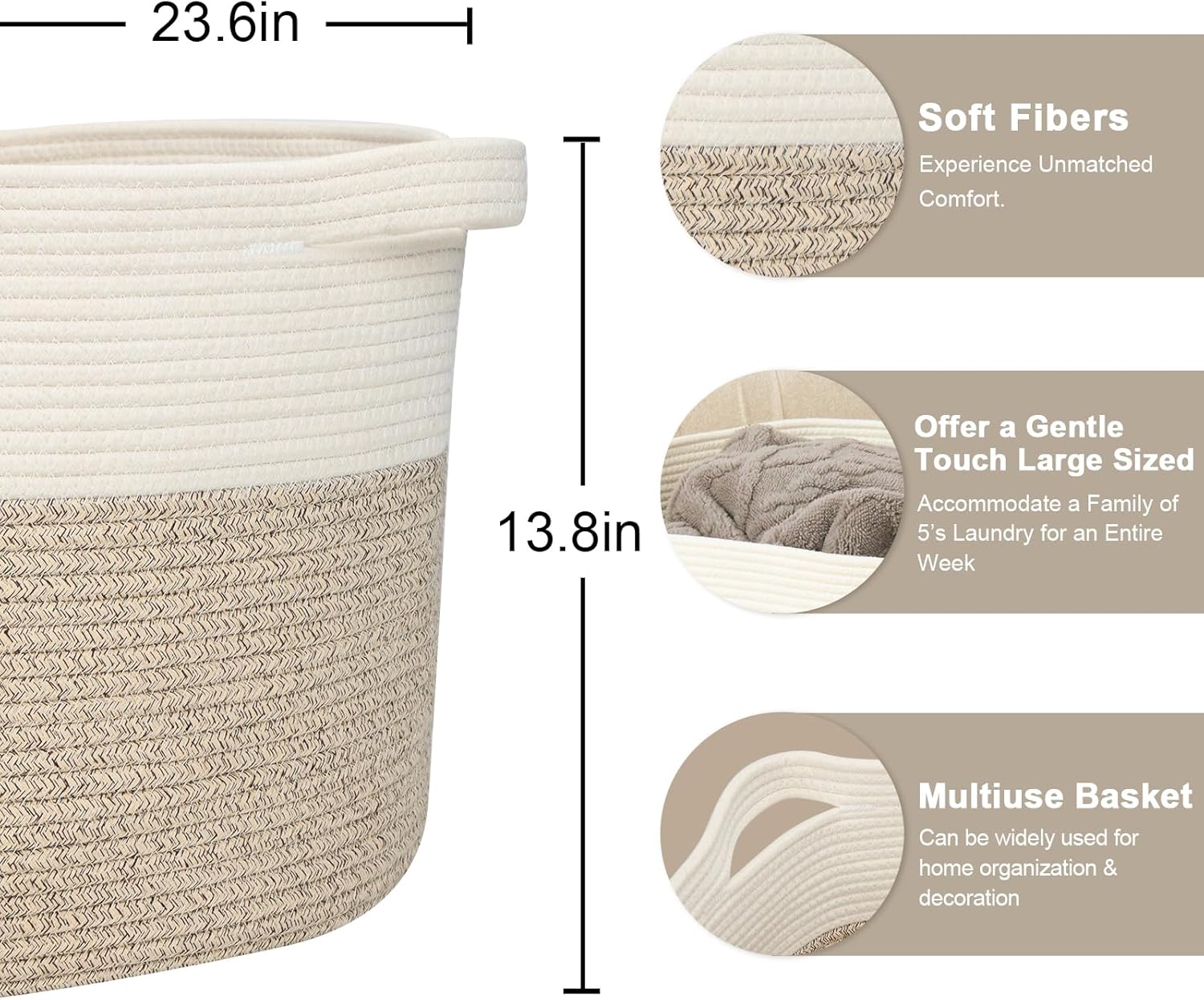 Elegant Large Cotton Rope Basket for Storage Brown