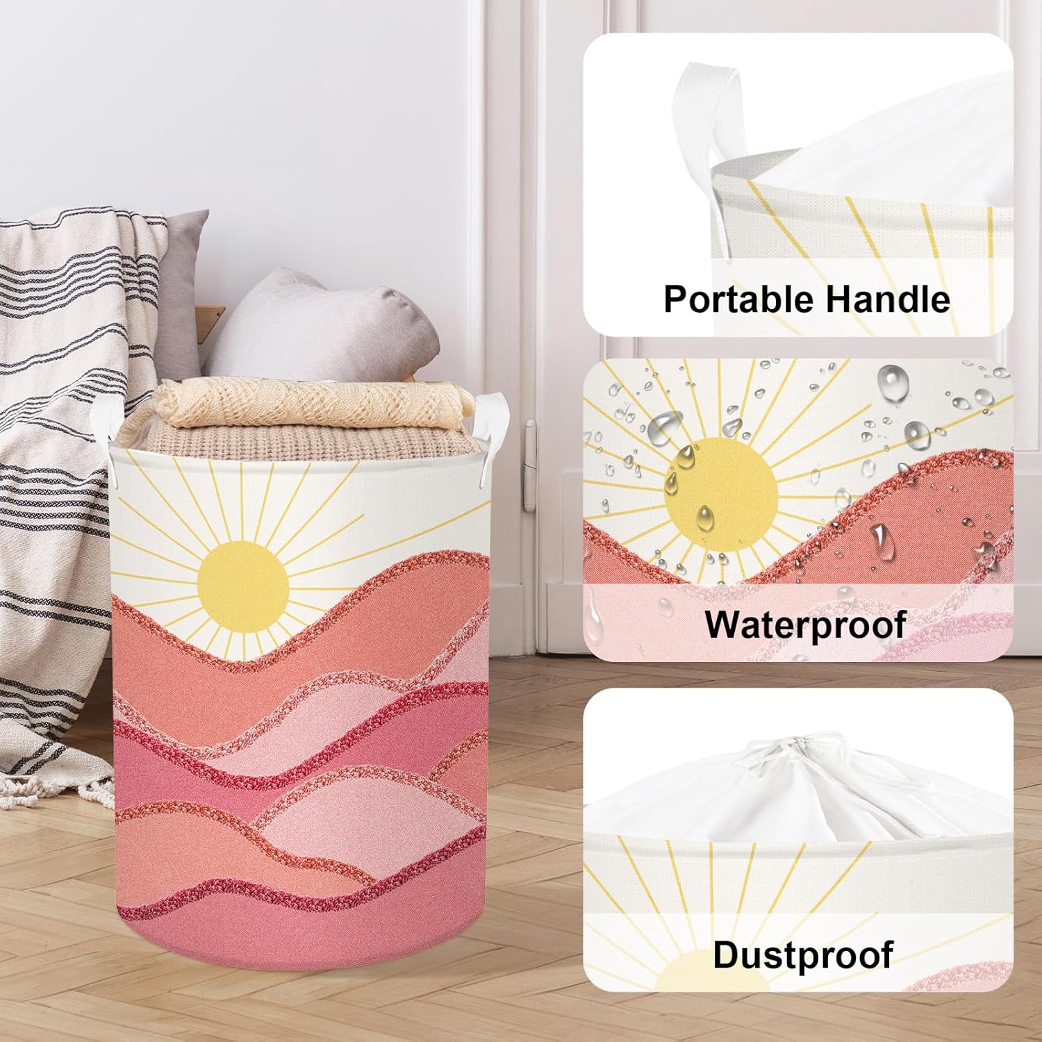 Clastyle 63L Pink Boho Laundry Basket with Lid