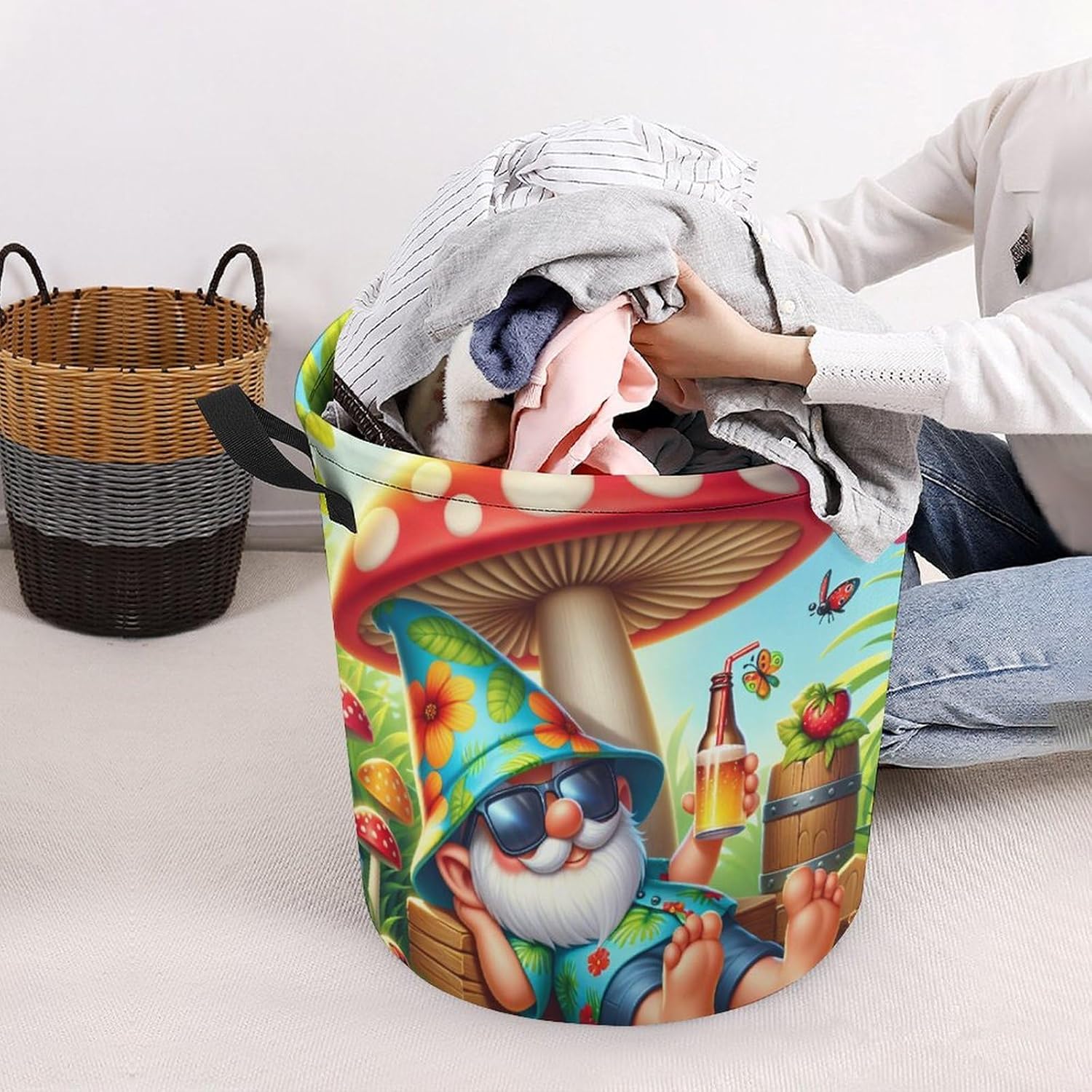 Full-Load Capacity Collapsible Laundry Hamper with Cartoon Gnome Design