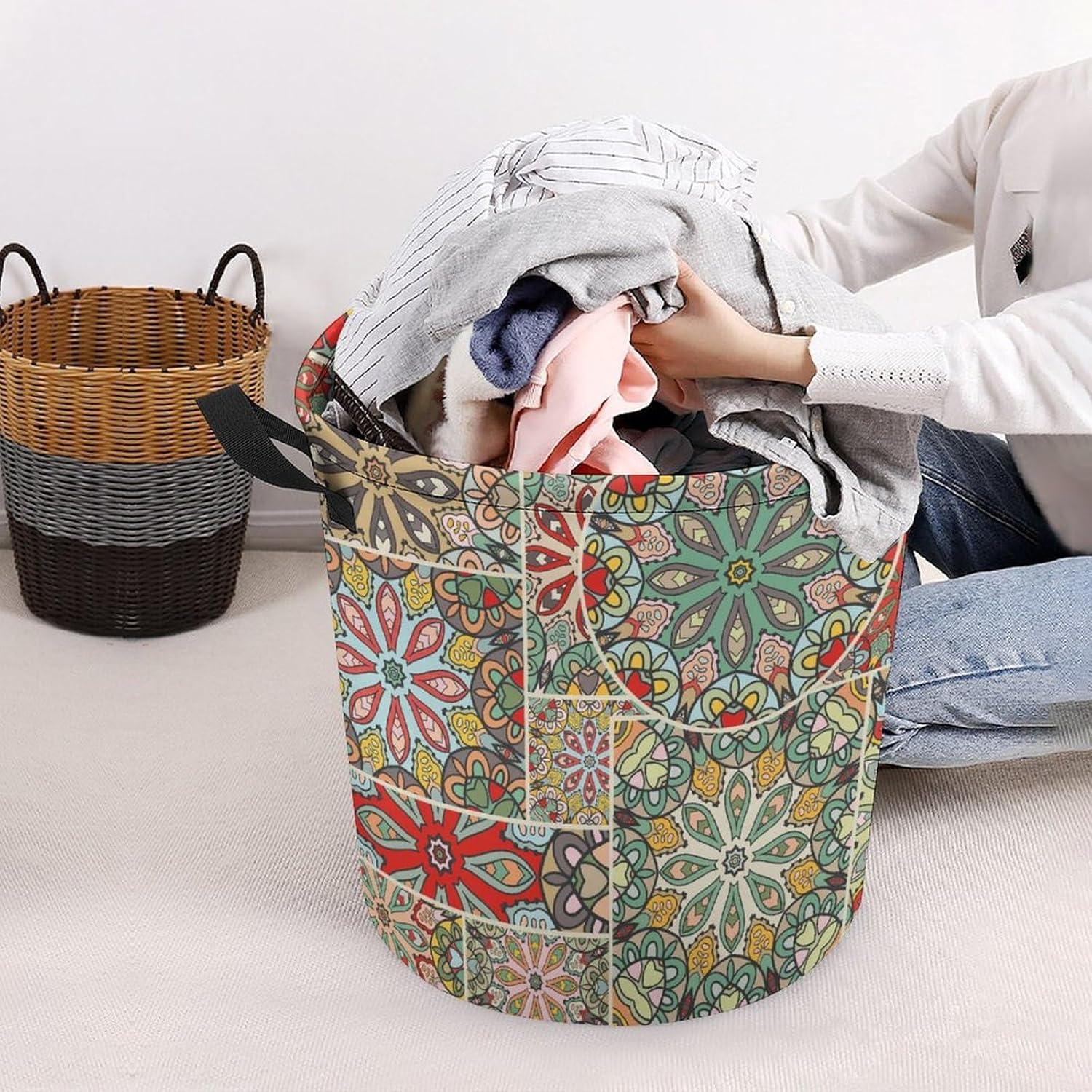 Ethnic Mosaic laundry hampers with Easy Carry Handles