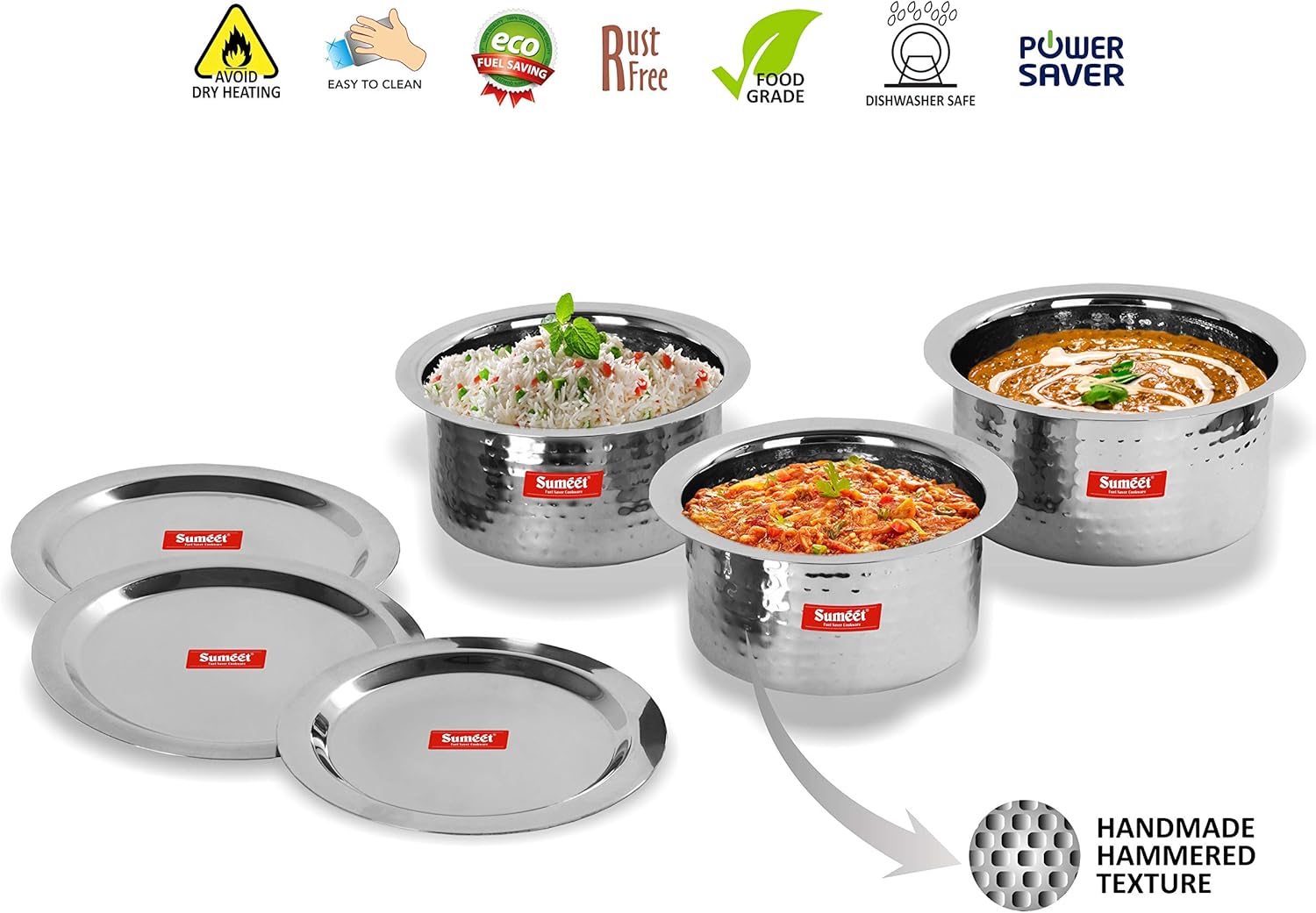 Sumeet Stainless Steel Hammered Texture 3-Piece Cookware Set