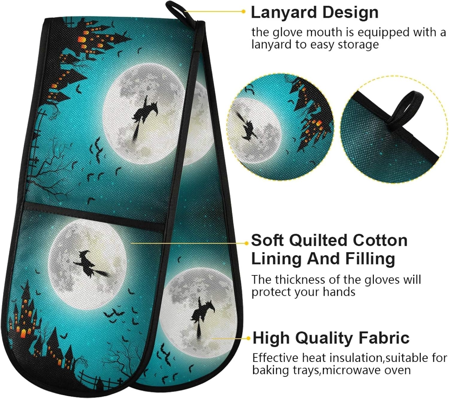 AUUXVA Long Double Oven Mitt for Baking Halloween