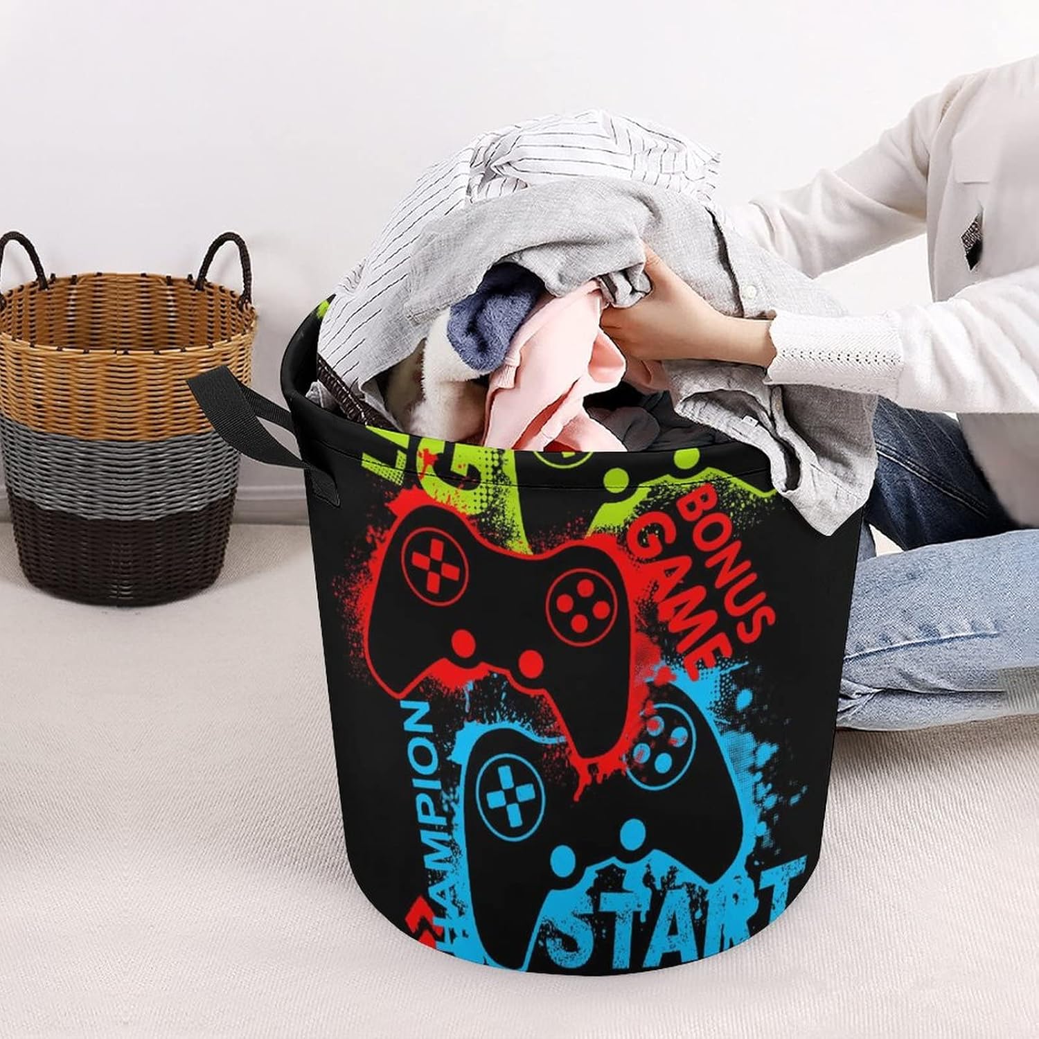 Red Game Joystick Collapsible Laundry Baskets