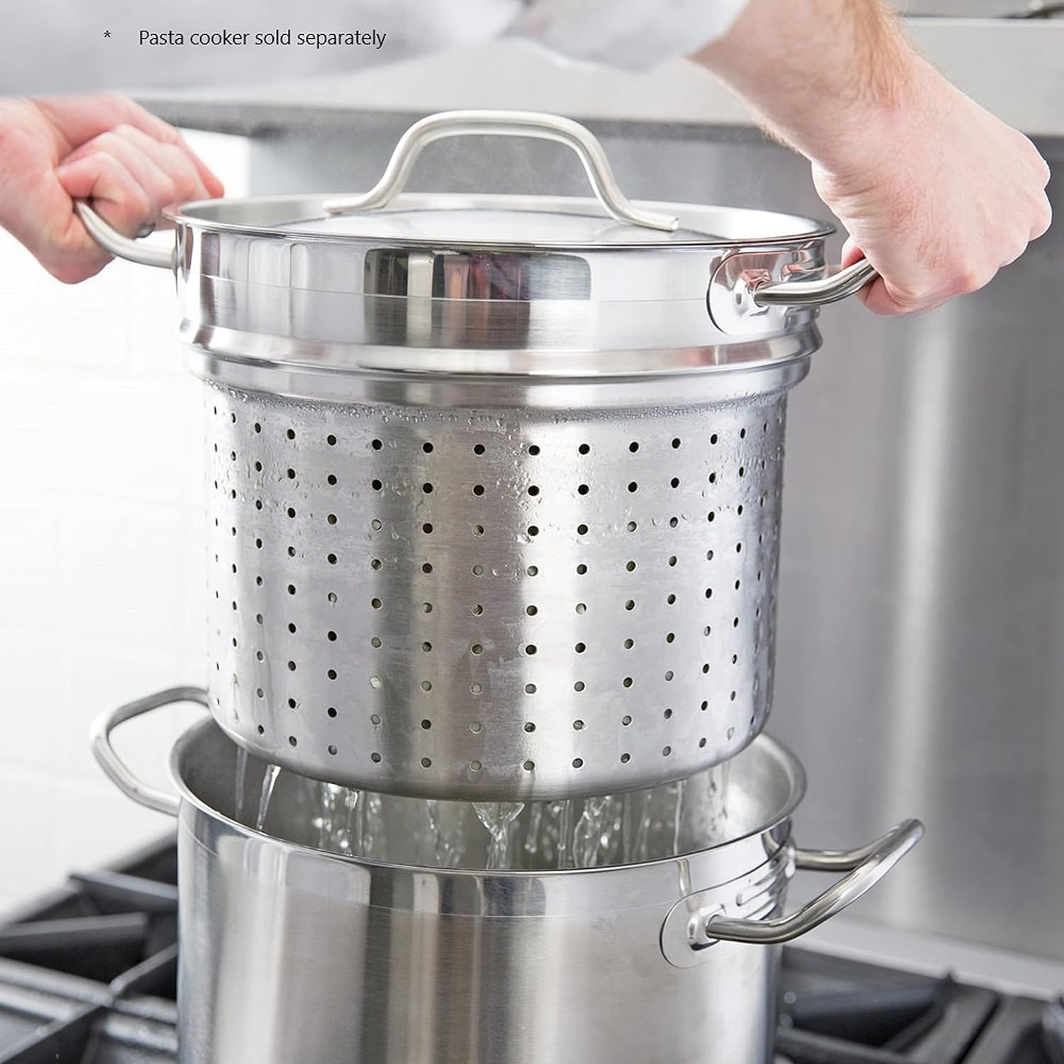 TrueCraftware-12 qt Pasta Cooker Lid Heavy-Duty Stainless Steel Durable Thermal Insulation