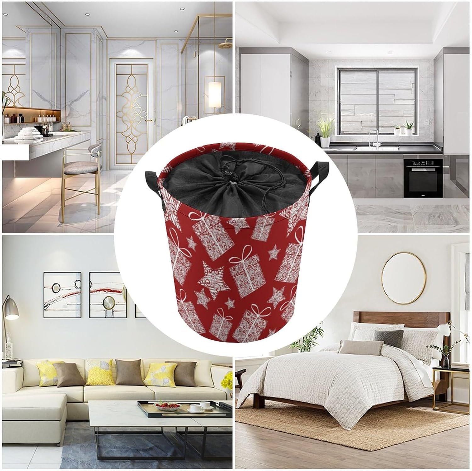 AFHYZY Christmas Laundry Hamper Large Collapsible Storage Basket with Handle - Red