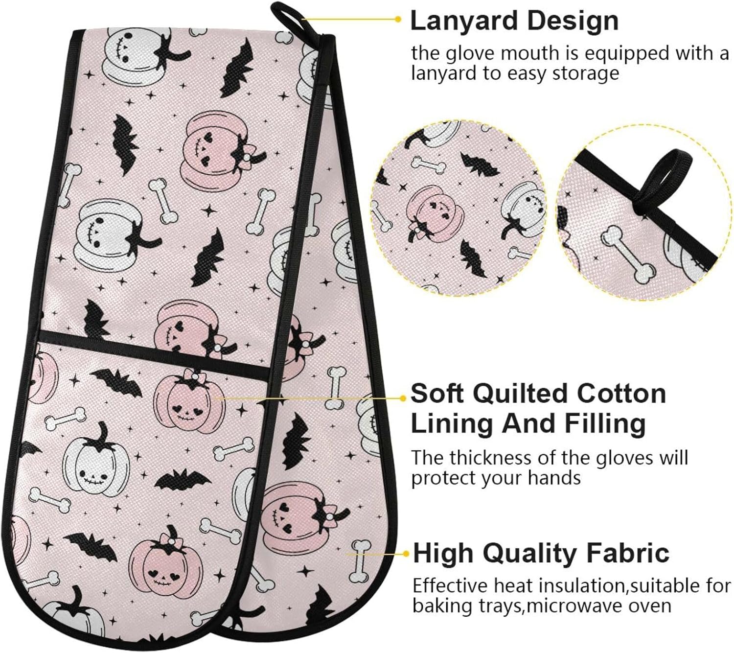 SUSIYO Double Oven Mitts Pink Halloween Pumpkins Bats