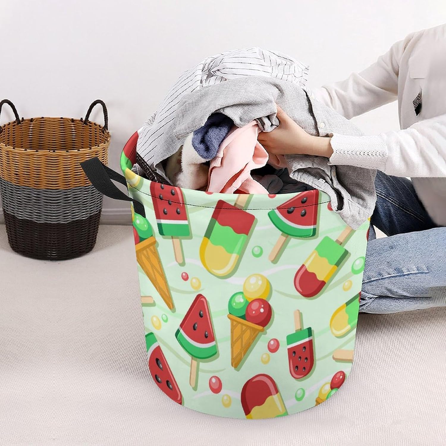 Stylish Functional Fresh Fruit Cartoon Water-Resistant Laundry Hamper for Home Travel