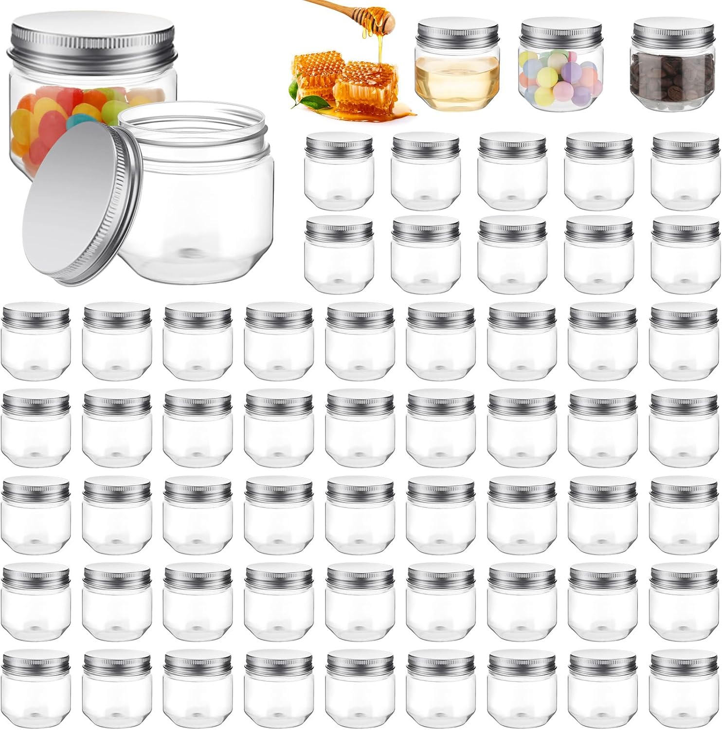 Tanlade 60-Piece Clear Plastic Mason Jars with Lids