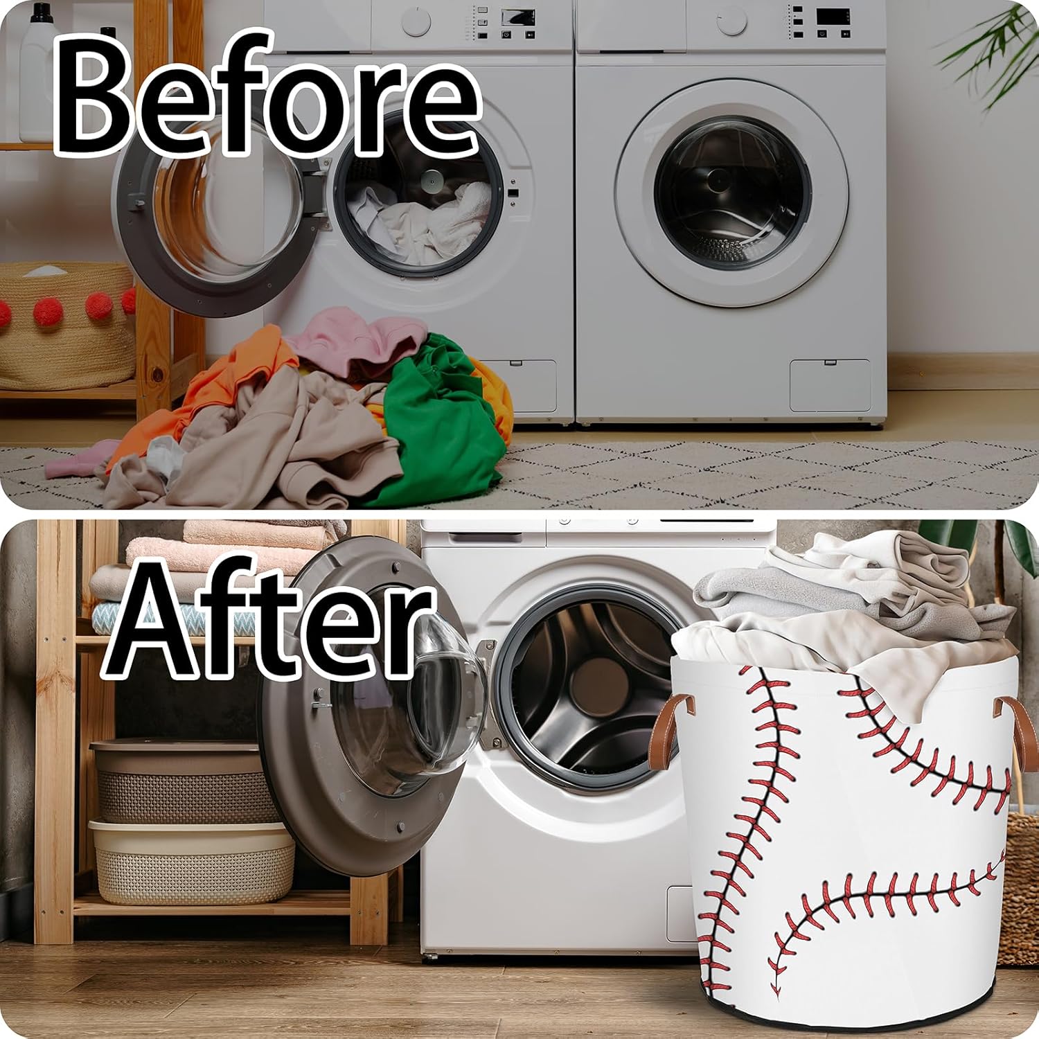 Mozaigos Baseball Texture Laundry Hamper