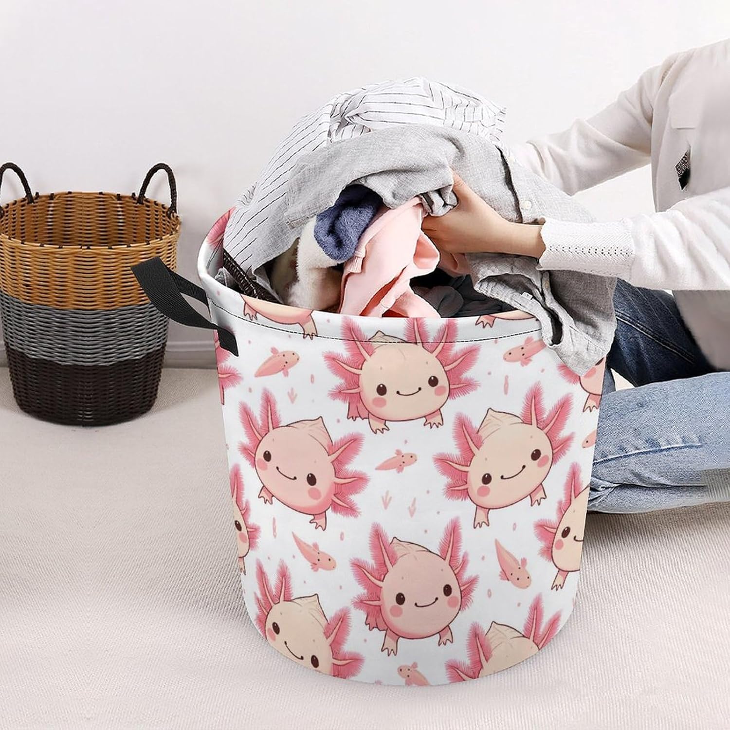 Cartoon Axolotl Pink Laundry Hamper