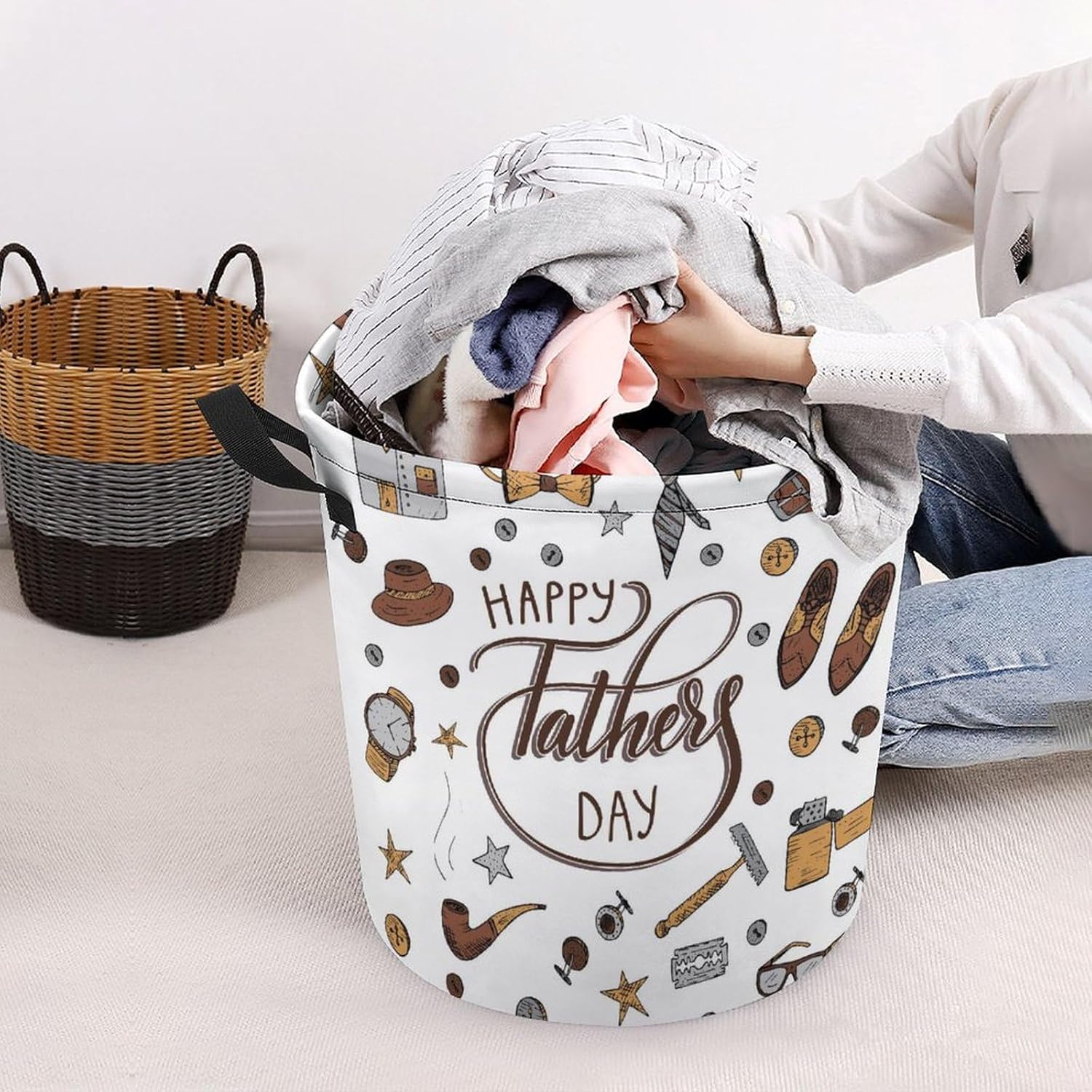Happy Fathers Day Cute Waterproof Laundry Hamper