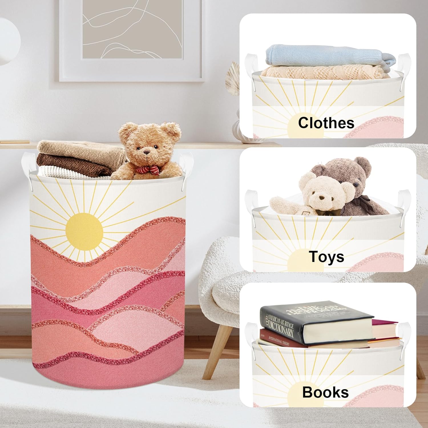 Clastyle 63L Pink Boho Laundry Basket with Lid