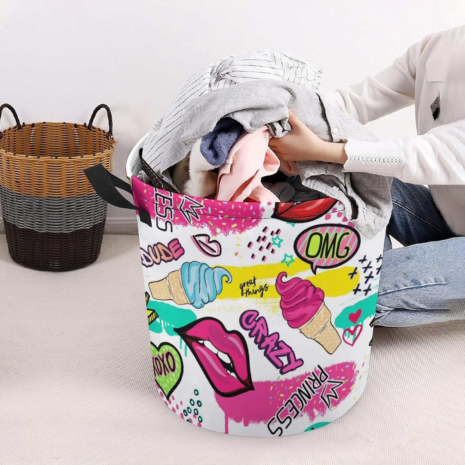 Cute Sticker Ice Cream Laundry Hamper