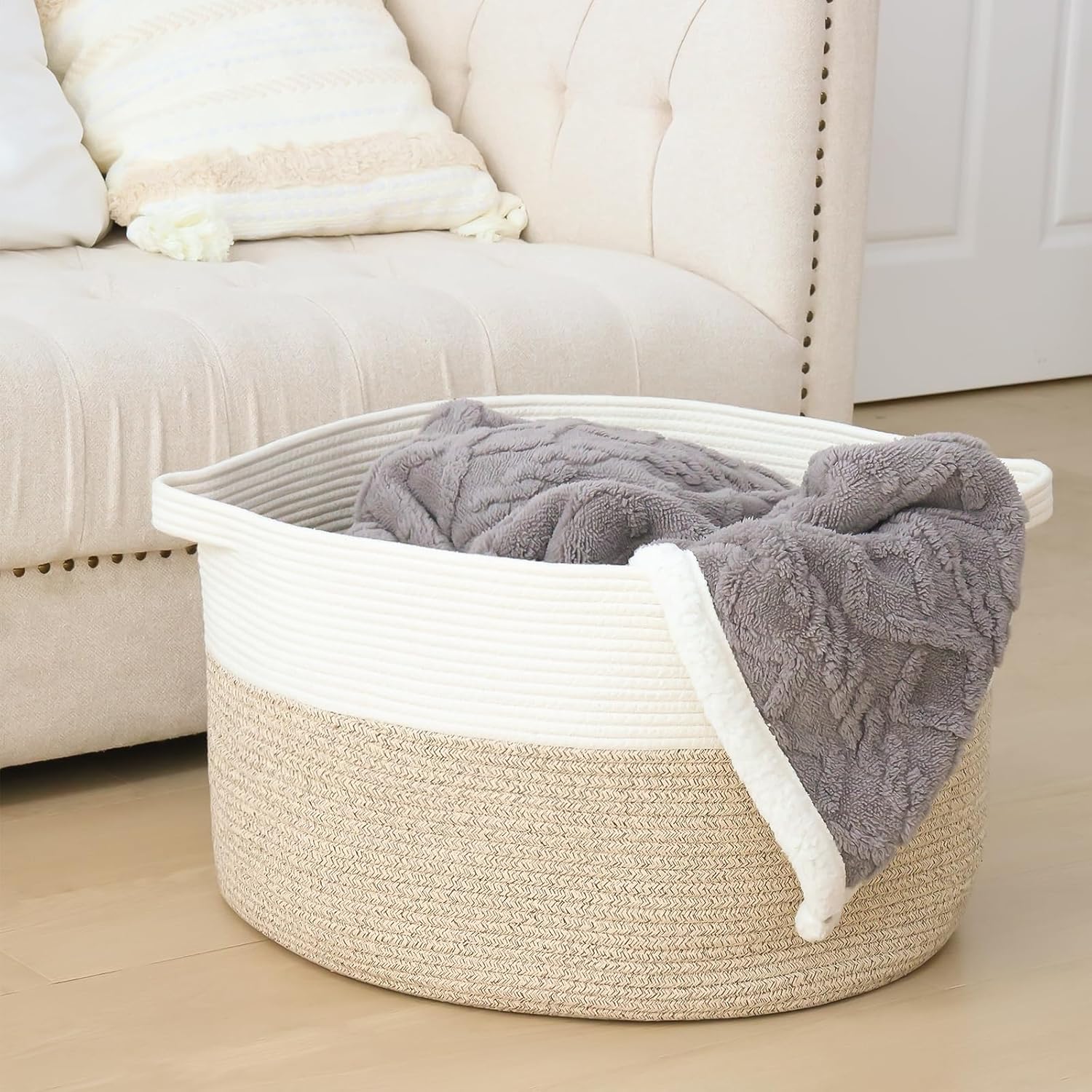 Elegant Large Cotton Rope Basket for Storage Brown