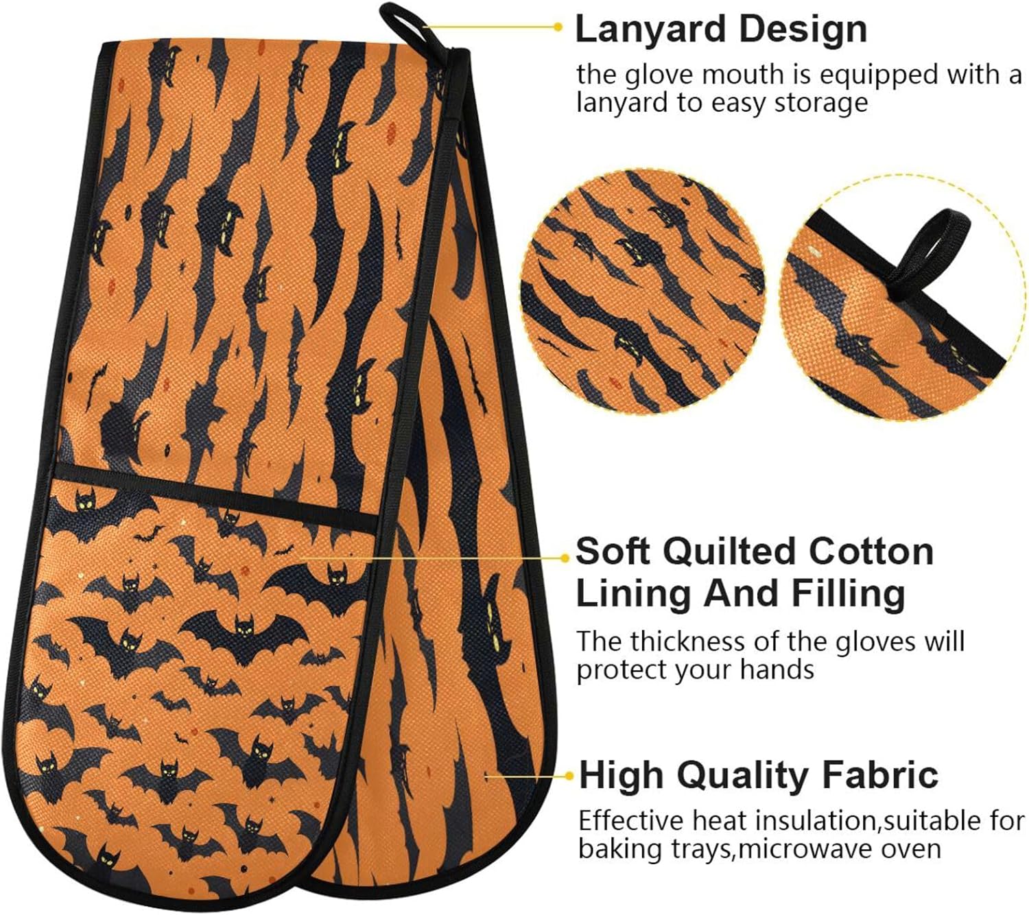 Halloween Playful Animal Black Bat Oven Mitts