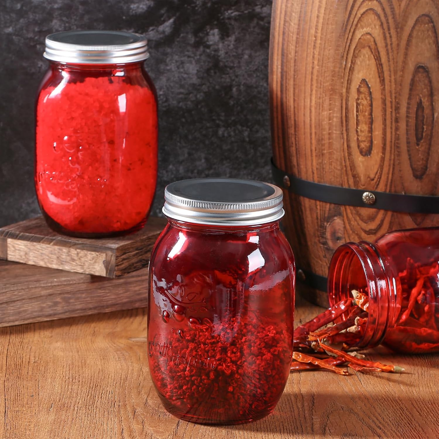 Amzcku 32oz Red Mason Jars with Lids 6 Pack