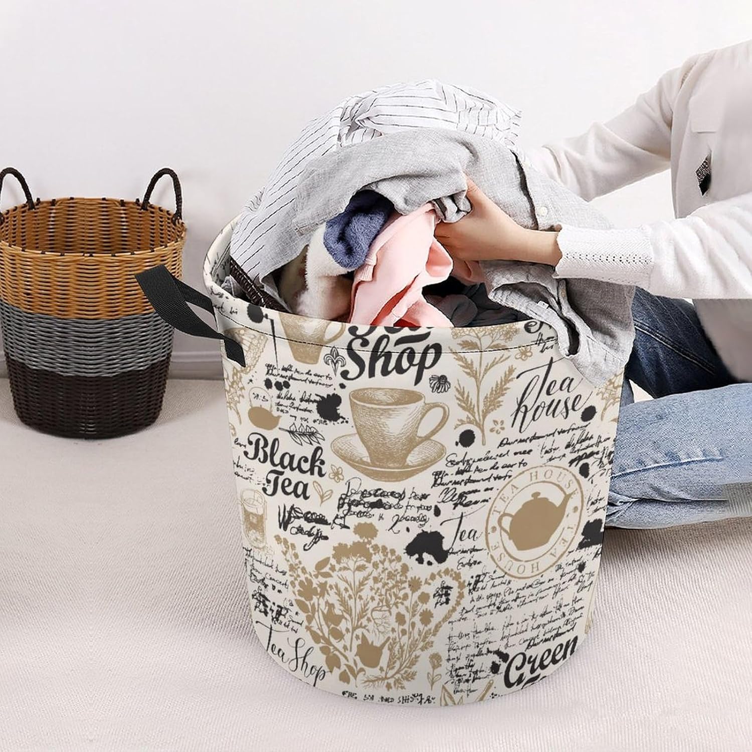 Premium Waterproof Organizer Bin with Teal Sketches Design Family Storage Solutions