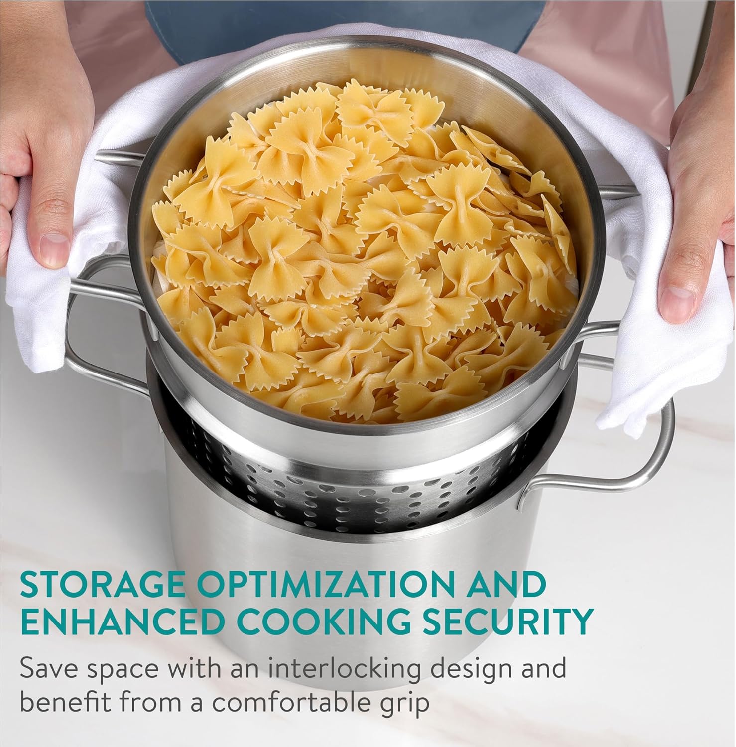 Navaris Stainless Steel Pasta Pot 57 L - Induction Gas Electric Oven Safe