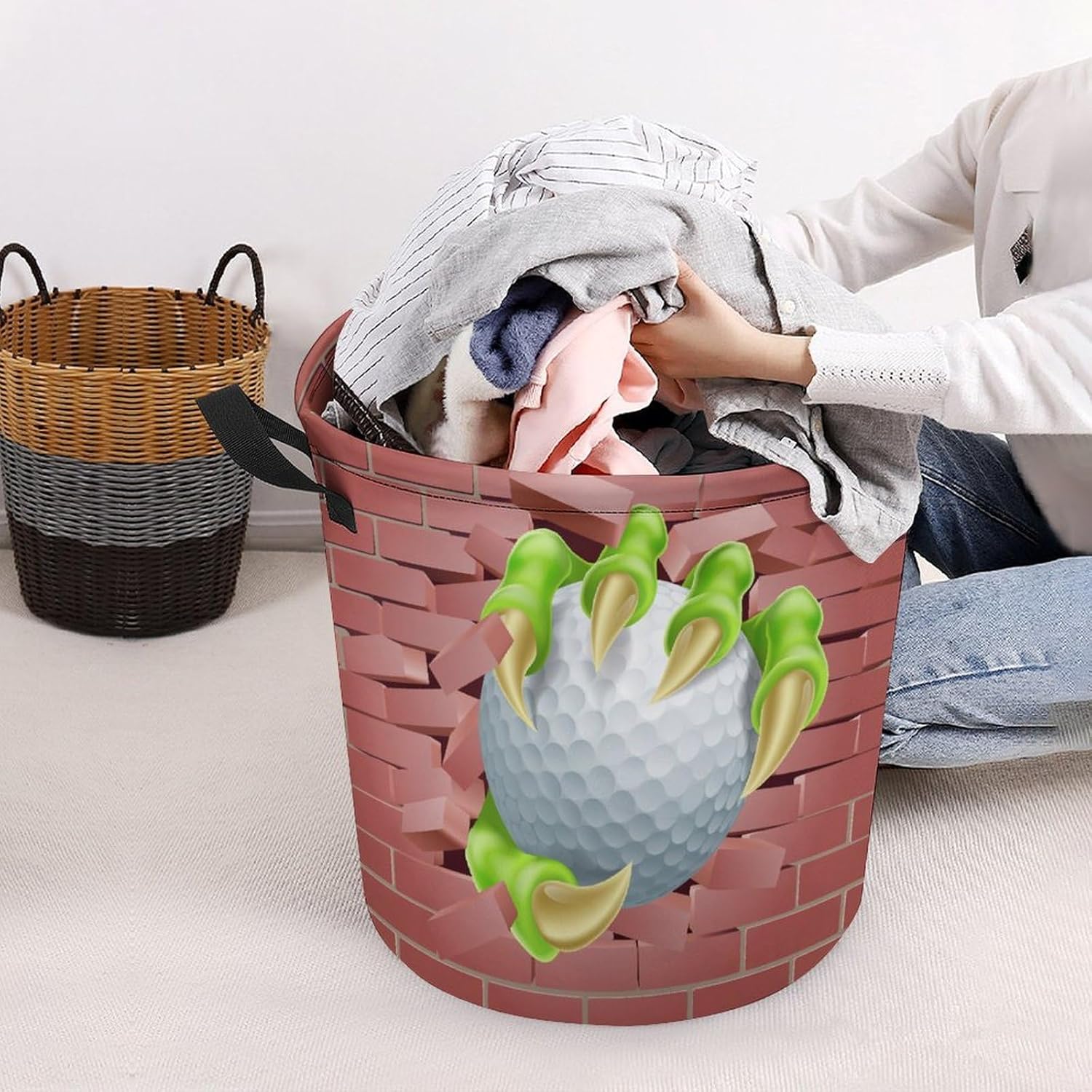 Dragon Claw Golf Ball Laundry Basket with Handles Foldable and Waterproof